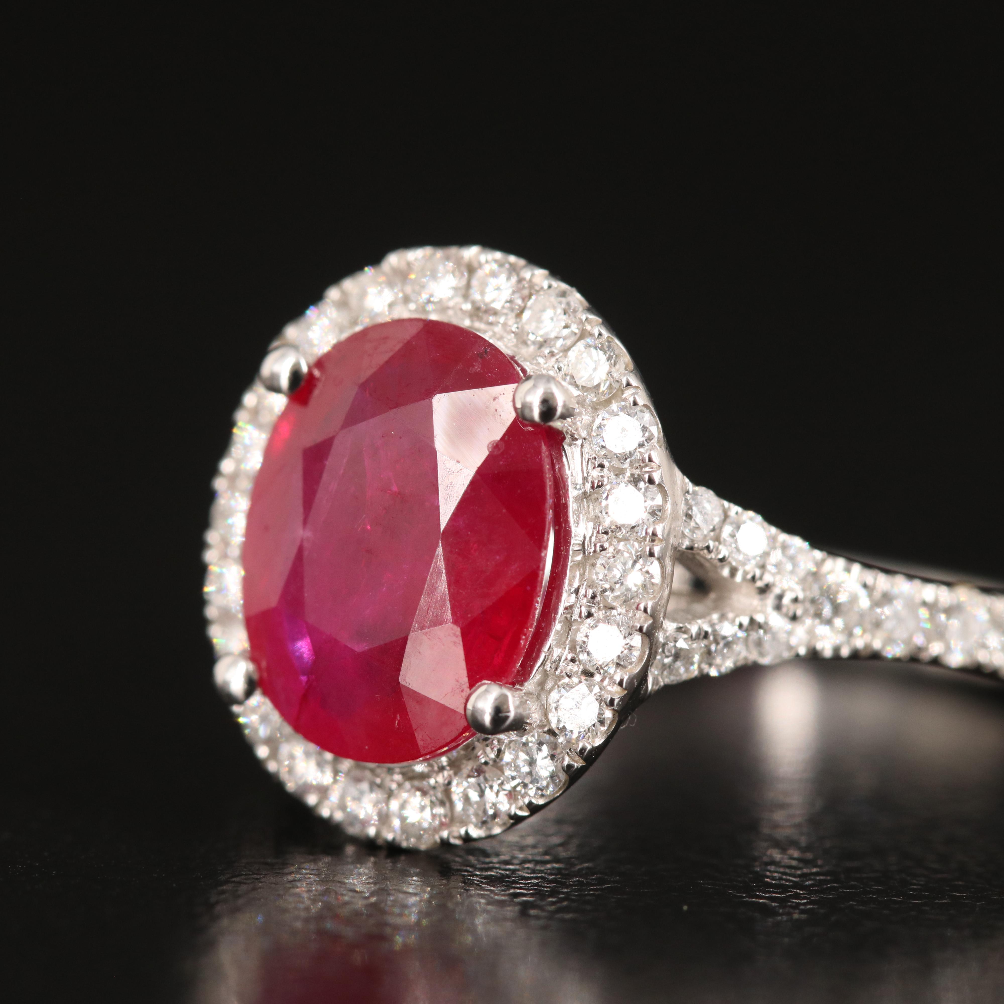 EFFY 14K 2.11 CT Ruby Ring with Diamond Halo with Branded Box