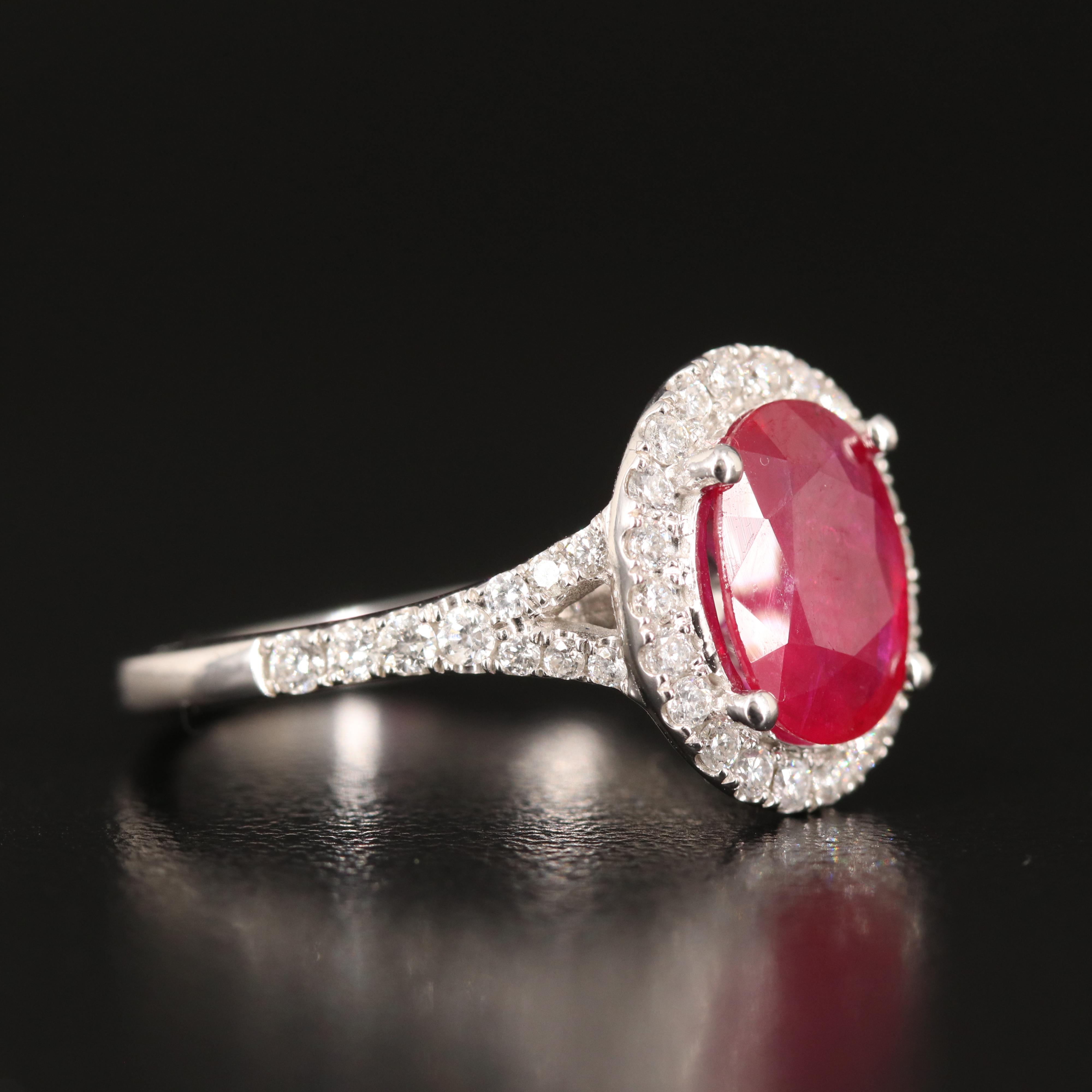 EFFY 14K 2.11 CT Ruby Ring with Diamond Halo with Branded Box
