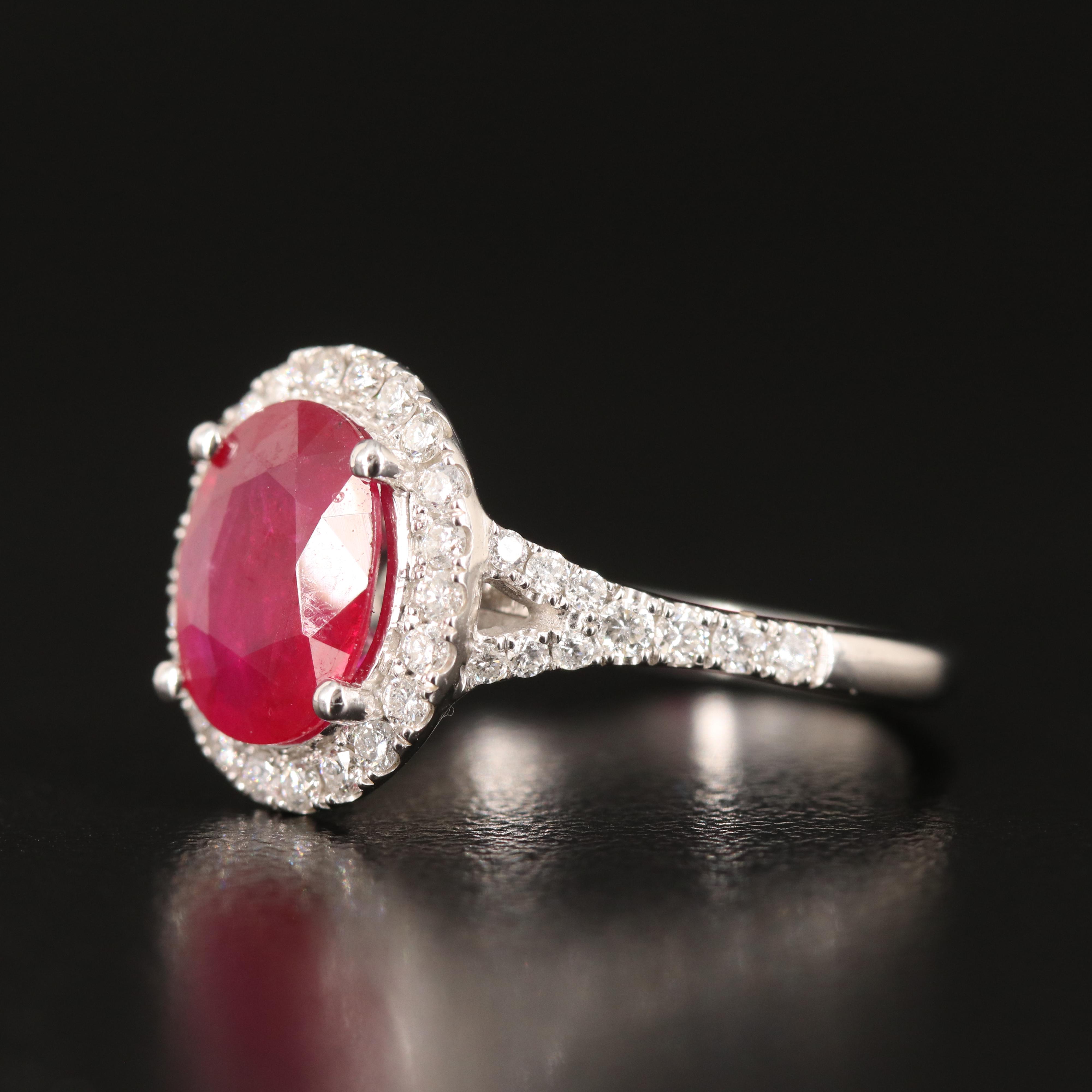 EFFY 14K 2.11 CT Ruby Ring with Diamond Halo with Branded Box