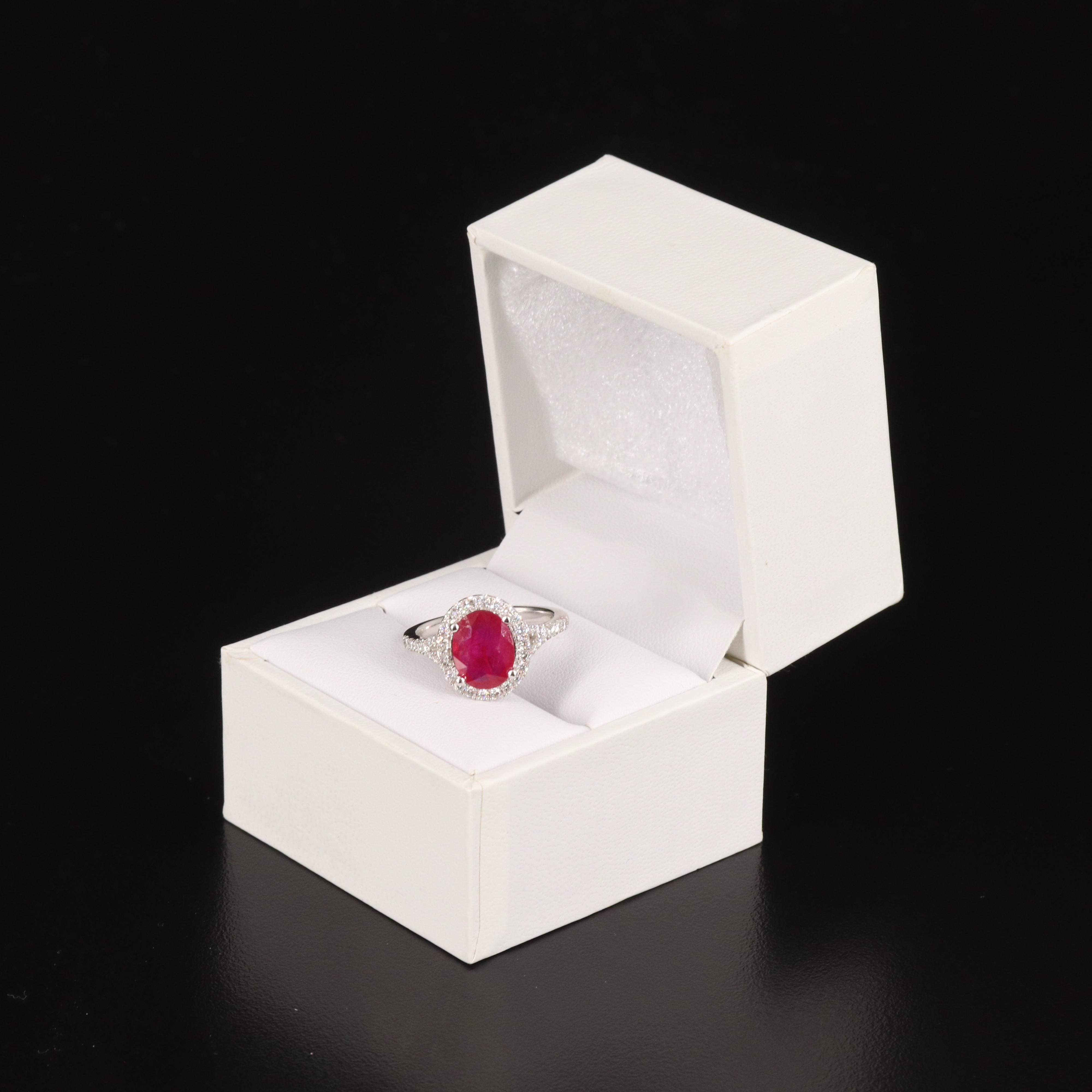 EFFY 14K 2.11 CT Ruby Ring with Diamond Halo with Branded Box