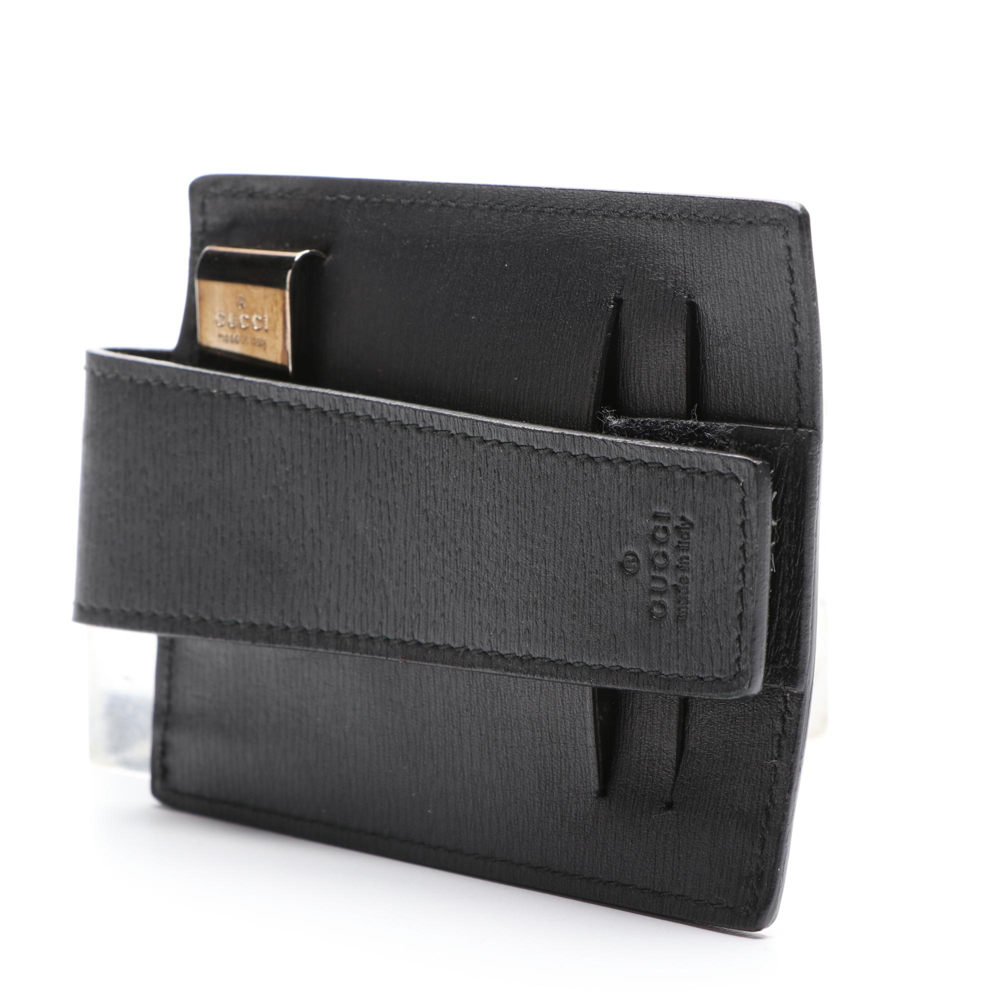 Gucci Clip-On Belt Wallet in Black Grained Leather with Box