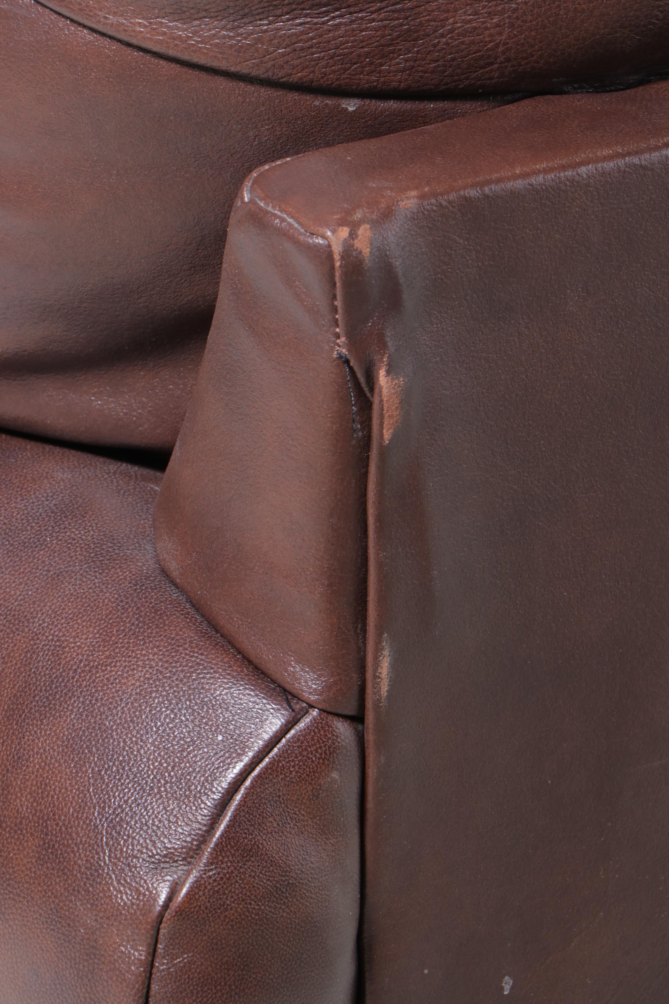 Ashley Furniture Brown Leather Roll-Arm Sofa