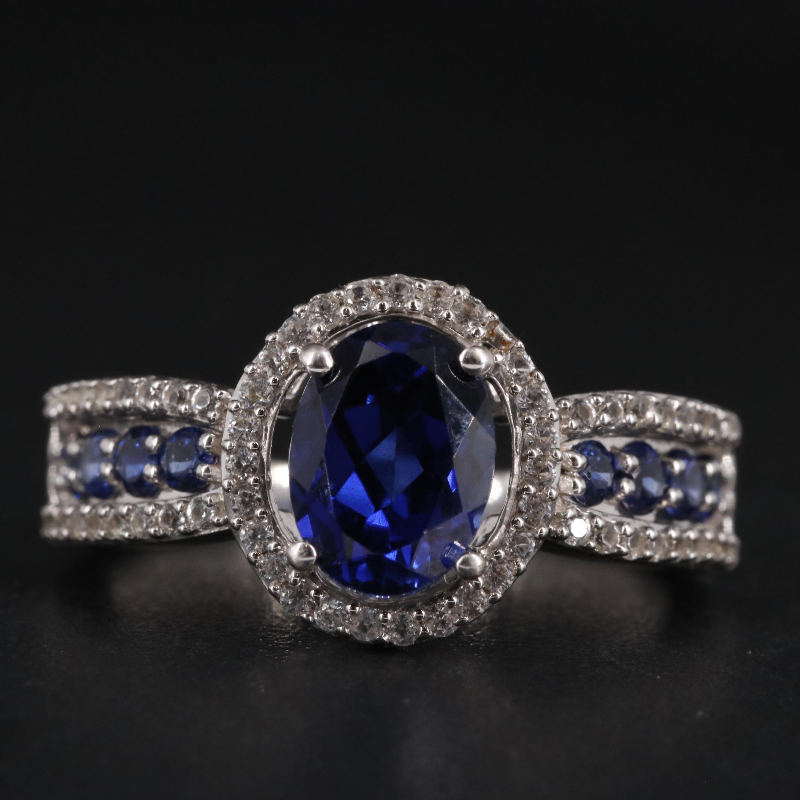 Sterling Silver Sapphire Halo Ring
