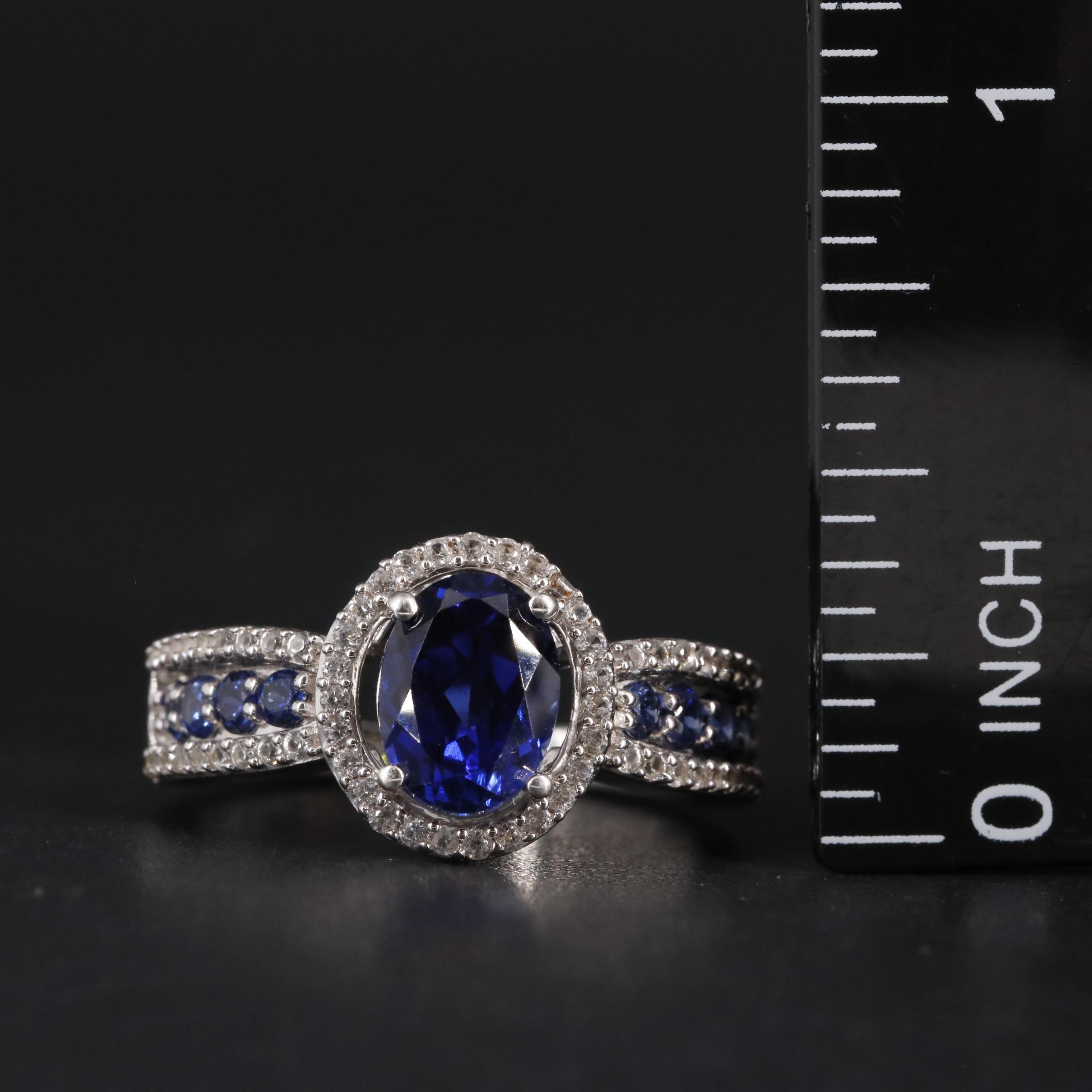 Sterling Silver Sapphire Halo Ring