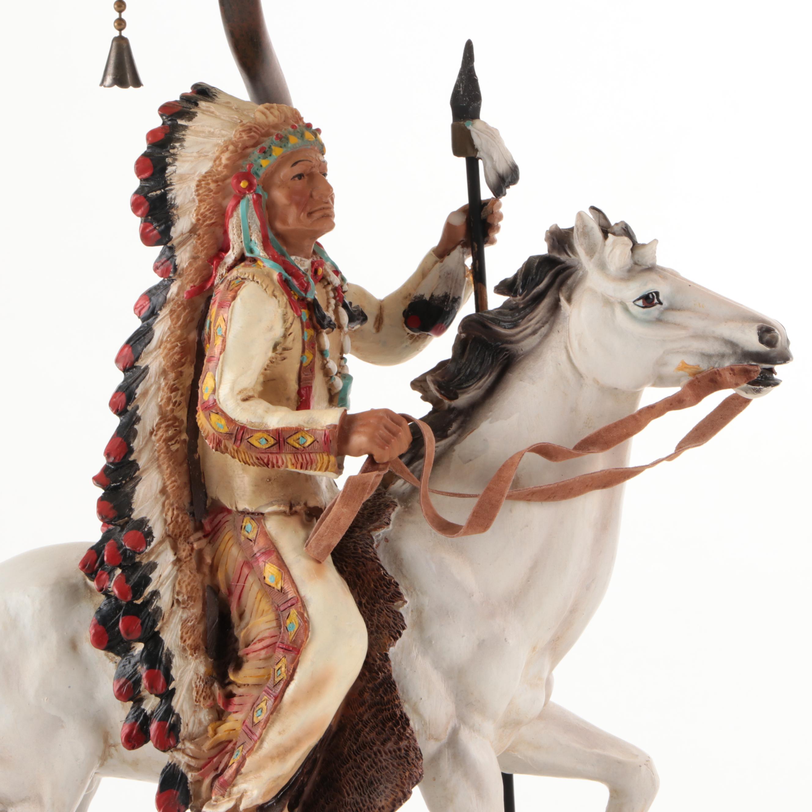Native American Figures on Horseback Resin Table Lamps