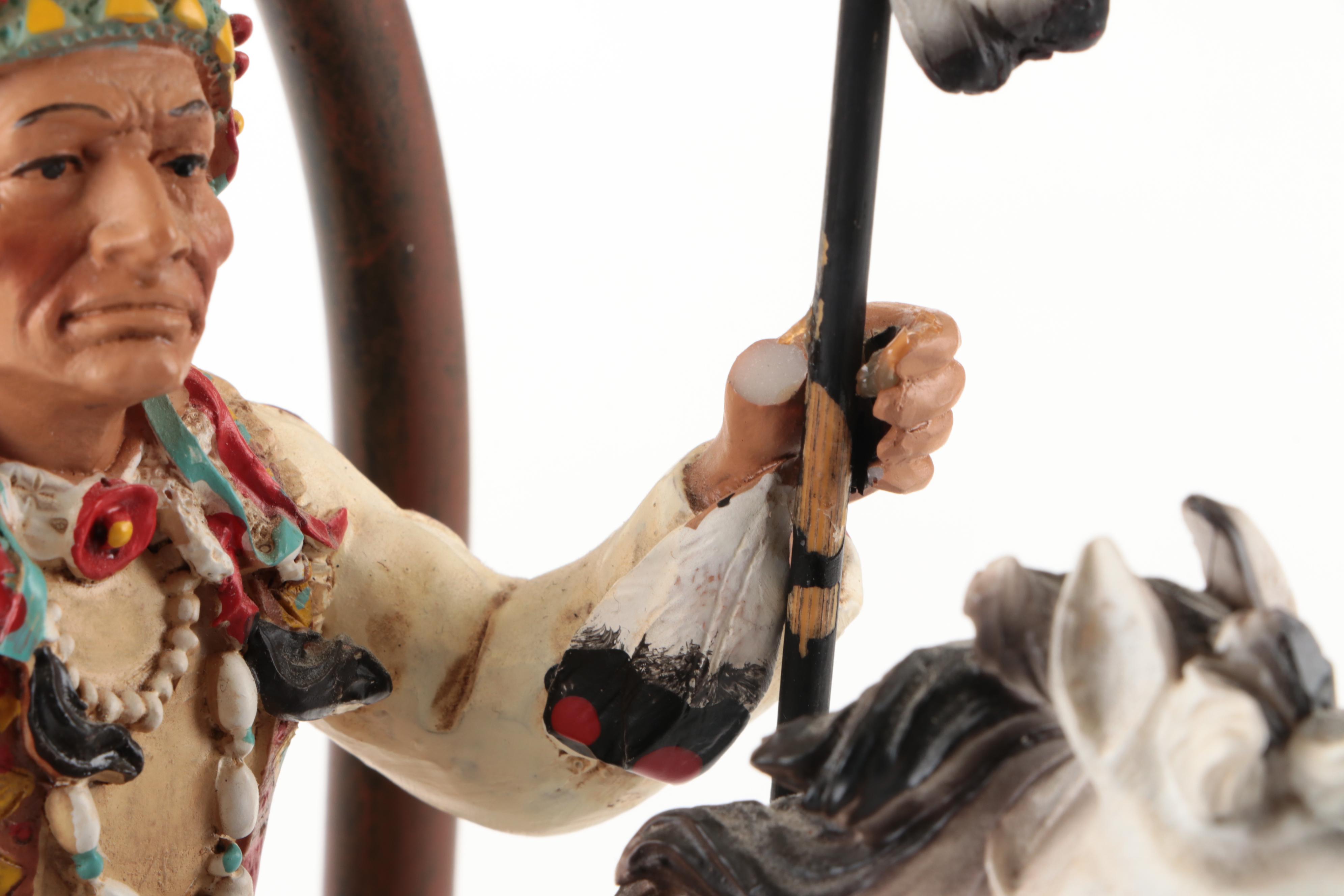 Native American Figures on Horseback Resin Table Lamps