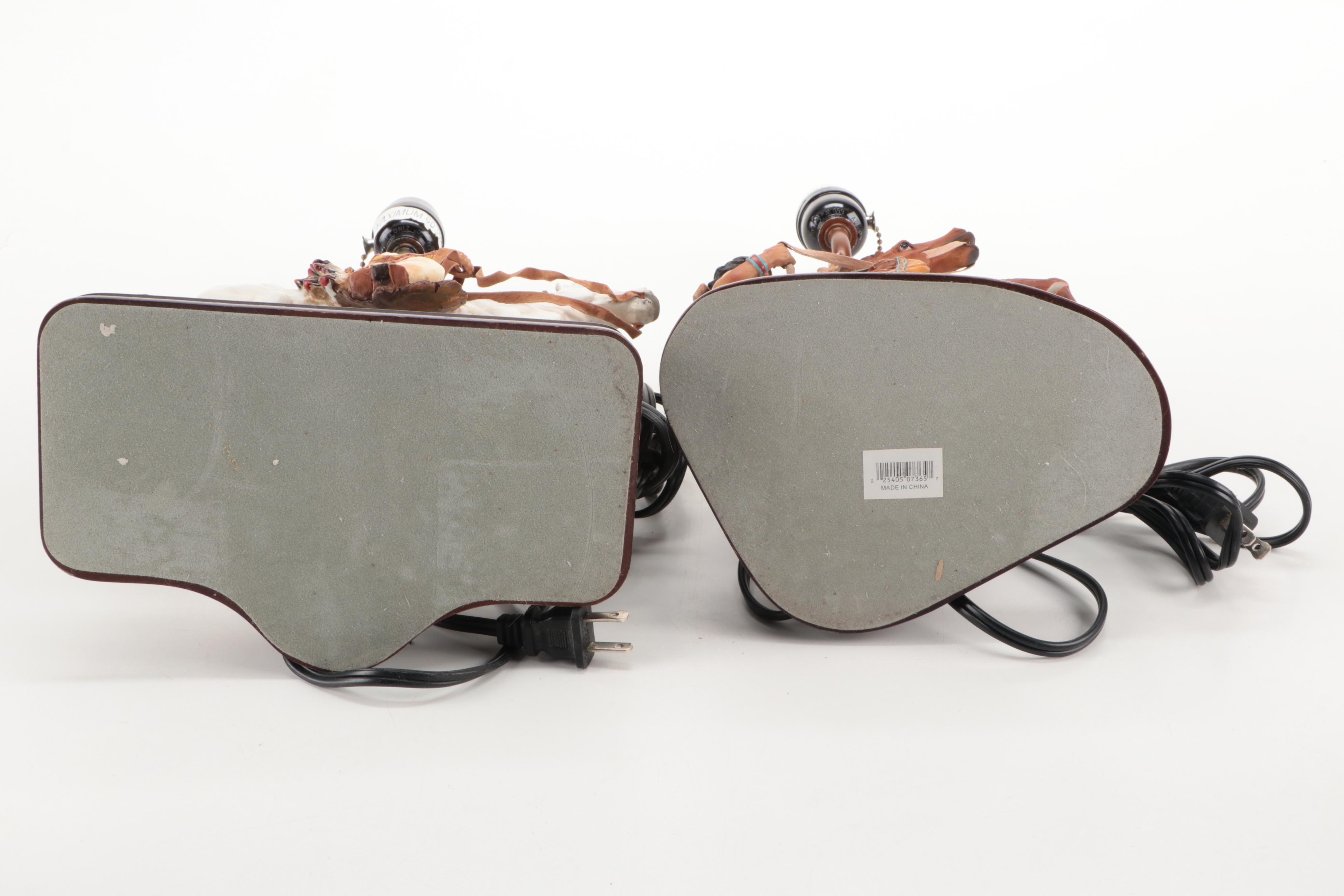 Native American Figures on Horseback Resin Table Lamps