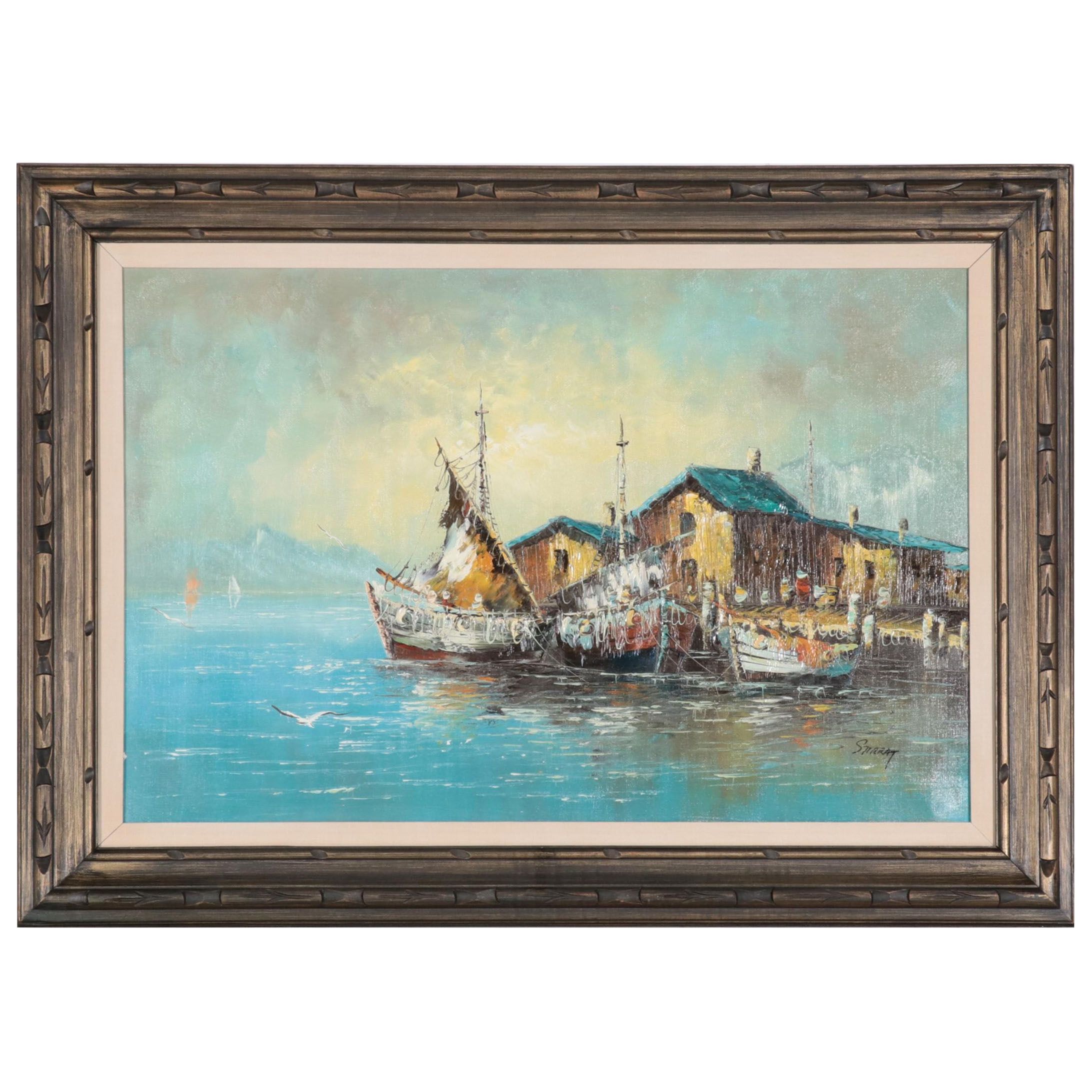 Harbor Scene Oil Painting
