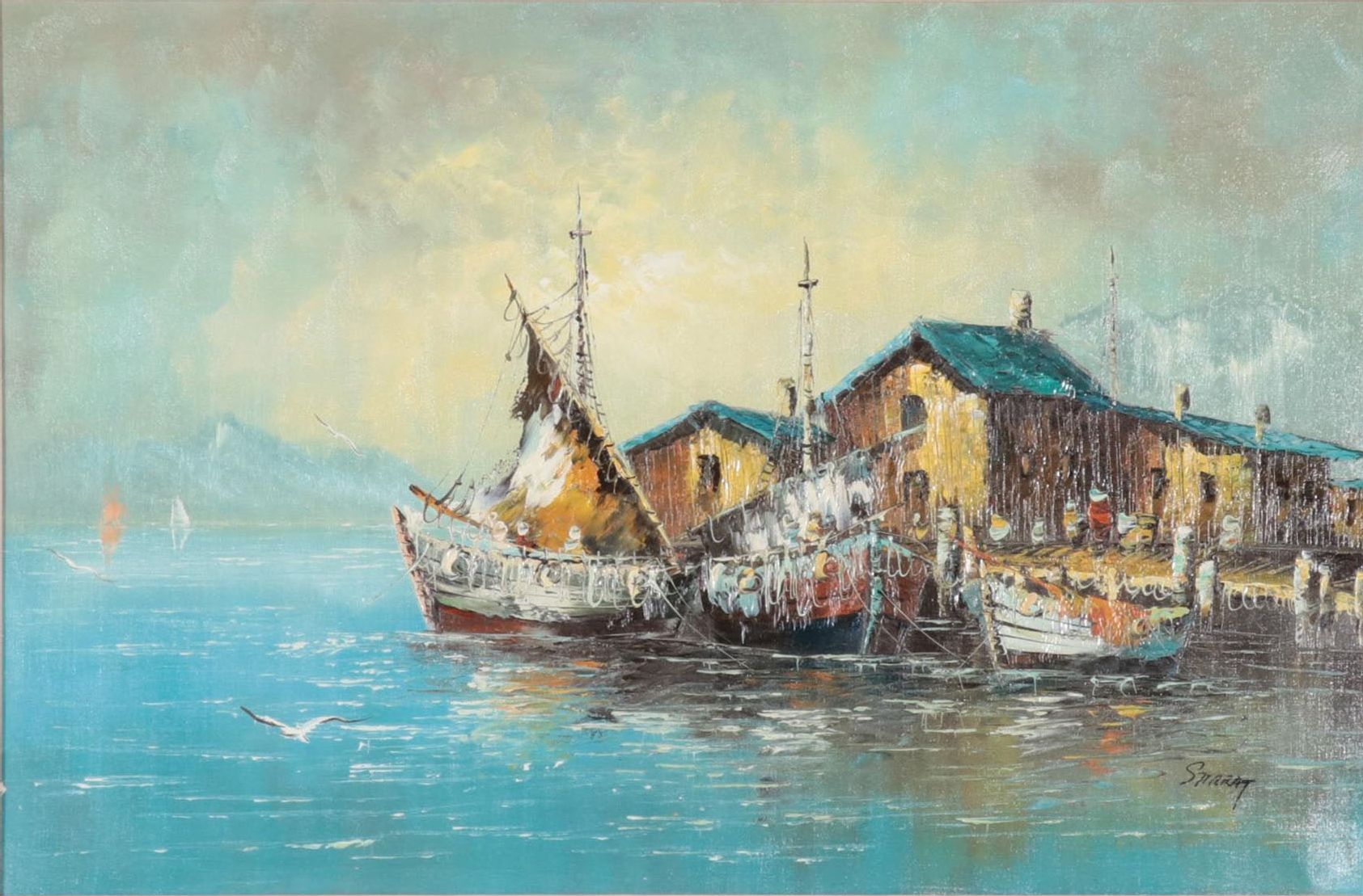Harbor Scene Oil Painting