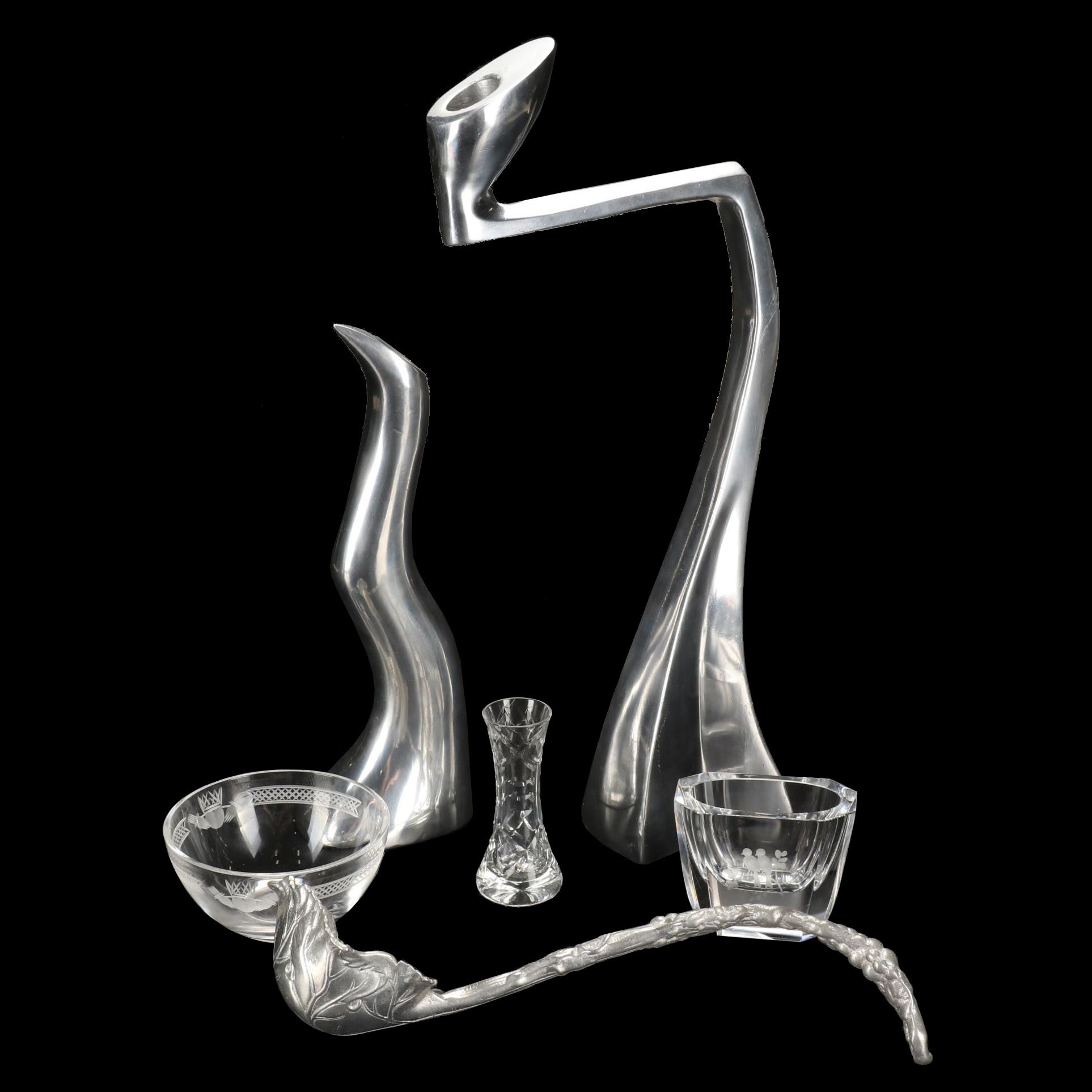 Anna Everlund Cast Aluminum Candlesticks, Arthur Court Ladle, and Other Décor