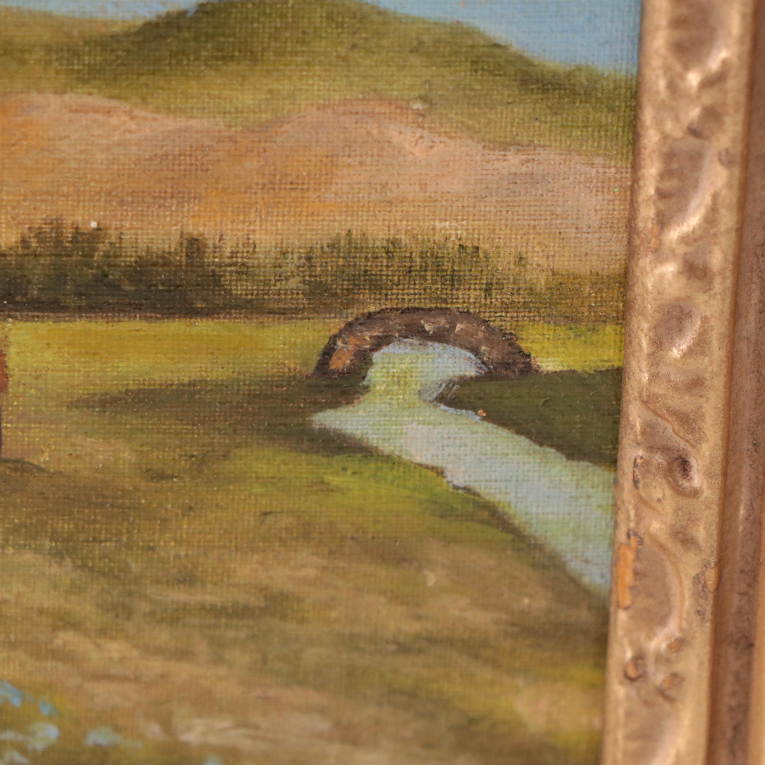 Oil Painting of Two Figures In Pastoral Landscape