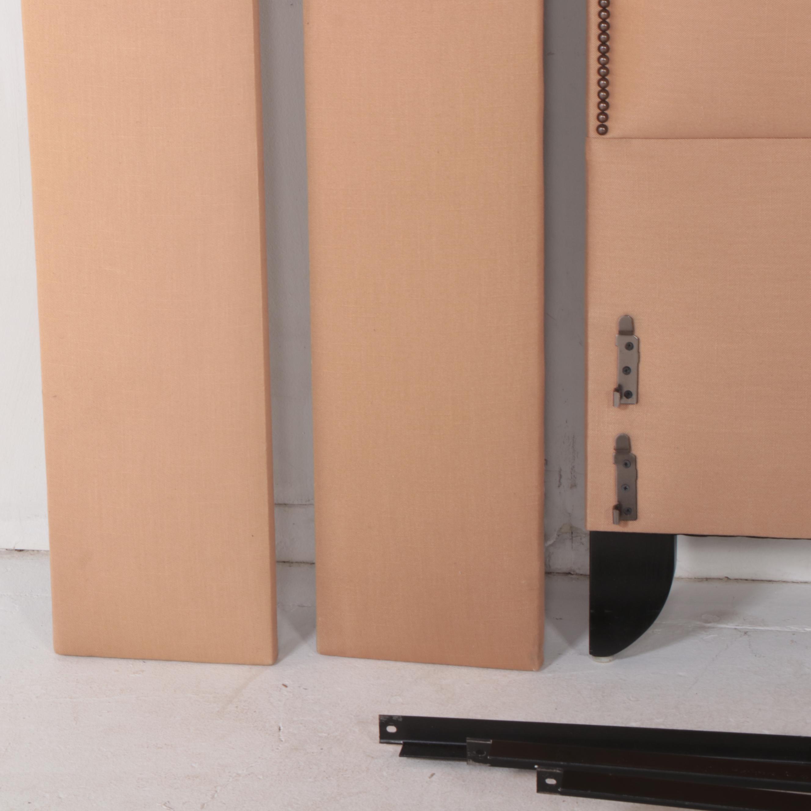 Contemporary Upholstered King Size Bed Frame with Nailheads