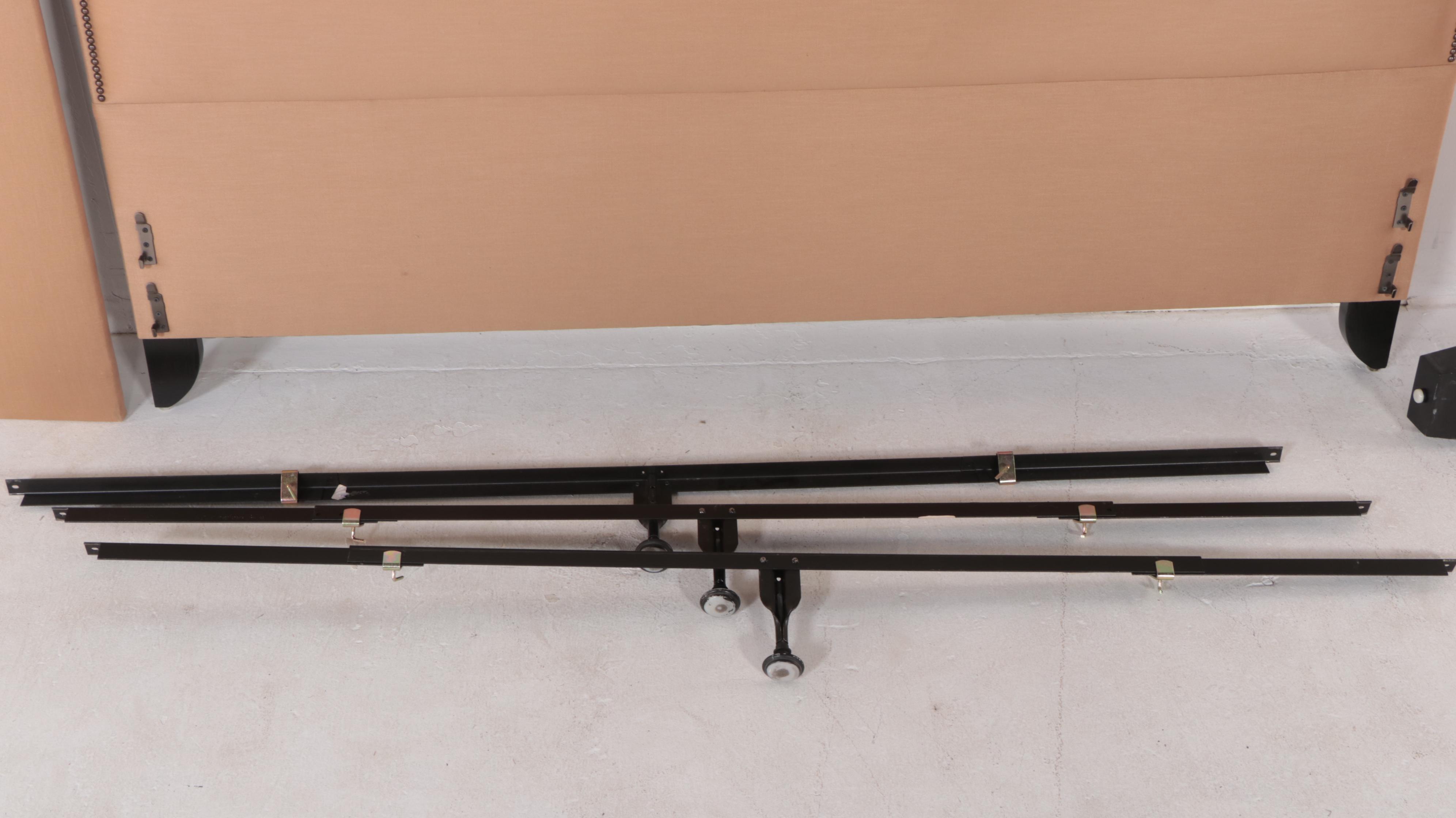 Contemporary Upholstered King Size Bed Frame with Nailheads