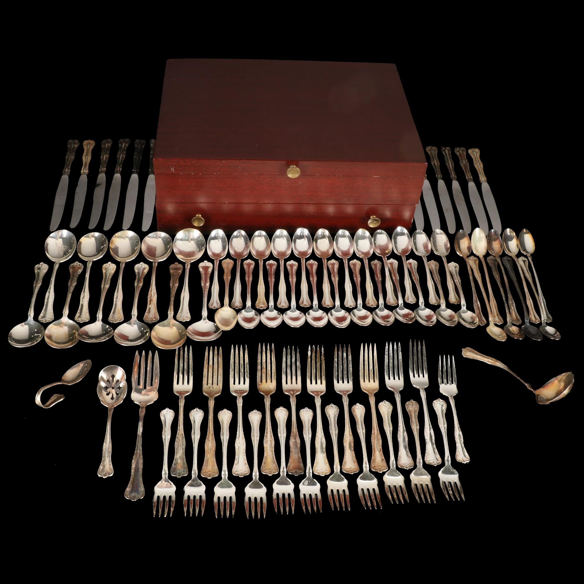 National Silver Co. Silver Plate "Queen Elizabeth" Flatware with Wooden Case