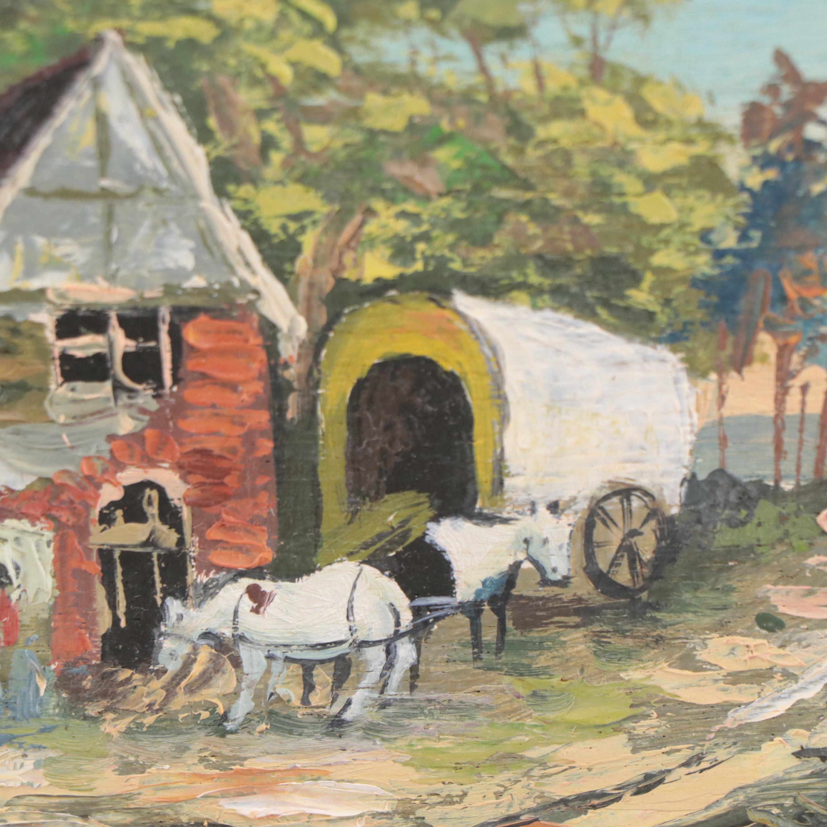 Oil Painting of Village Scene