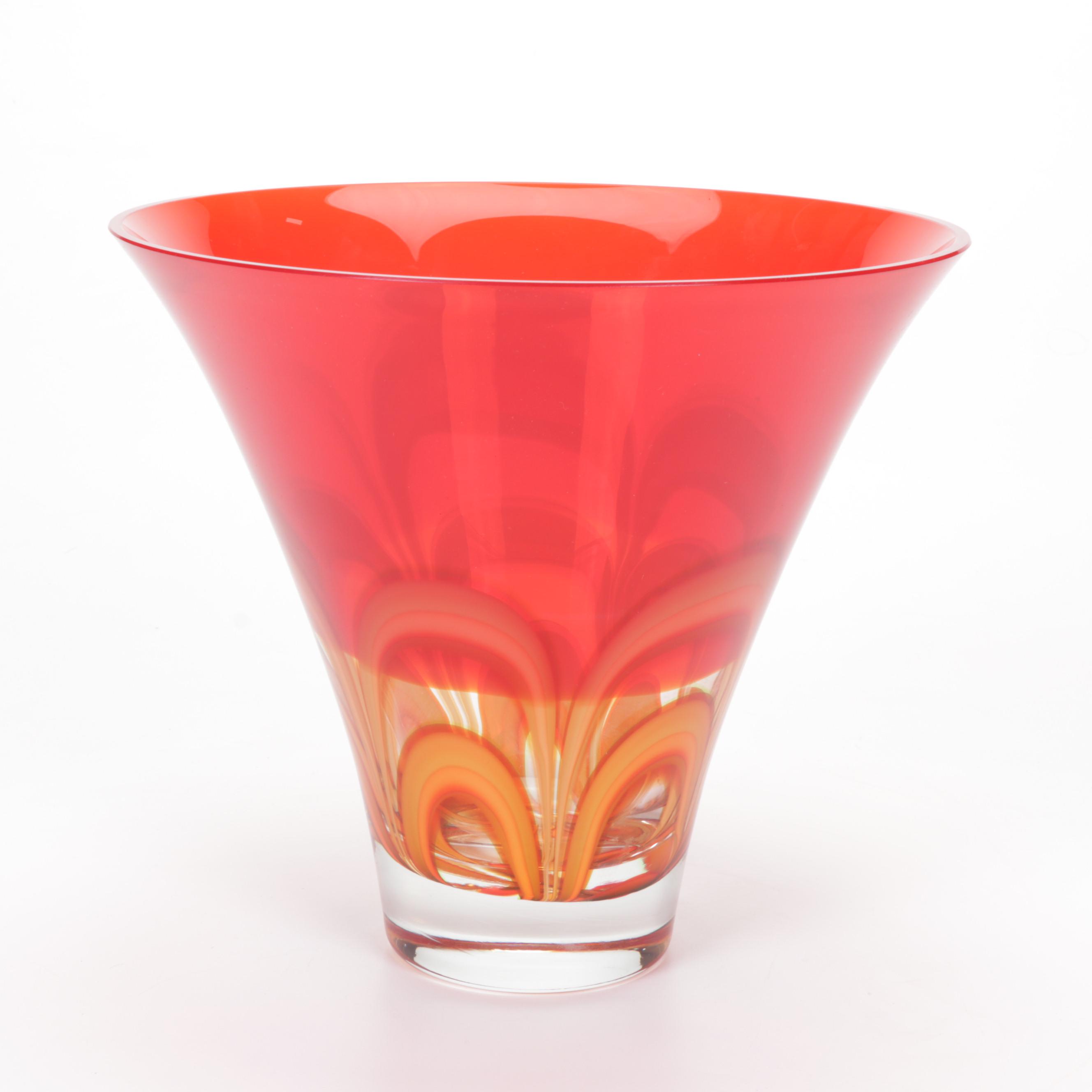 Waterford Crystal Red Amber "Evolution" Flared Vase, 20052016 EBTH