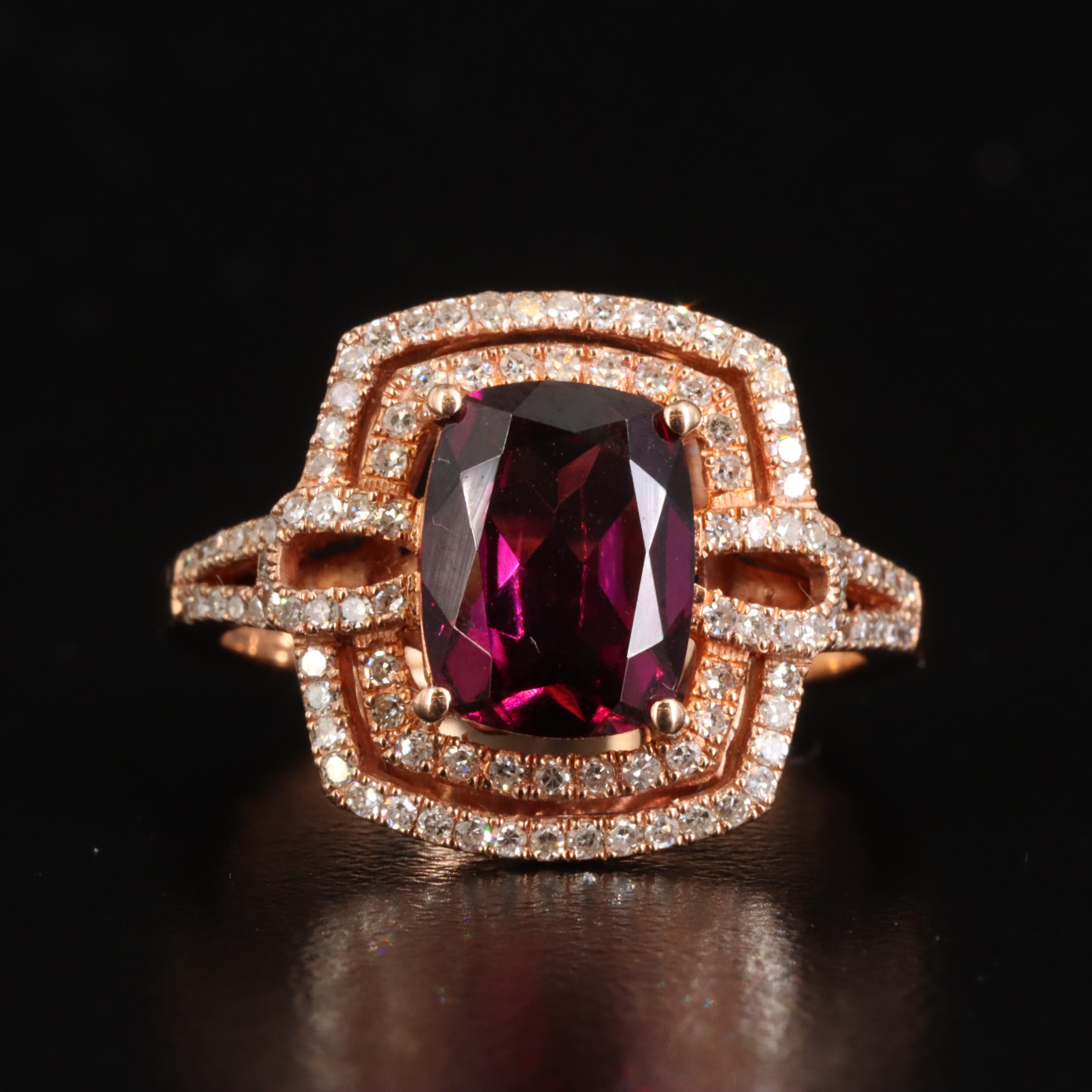 EFFY 14K Rose Gold Rhodolite Garnet and Diamond Ring