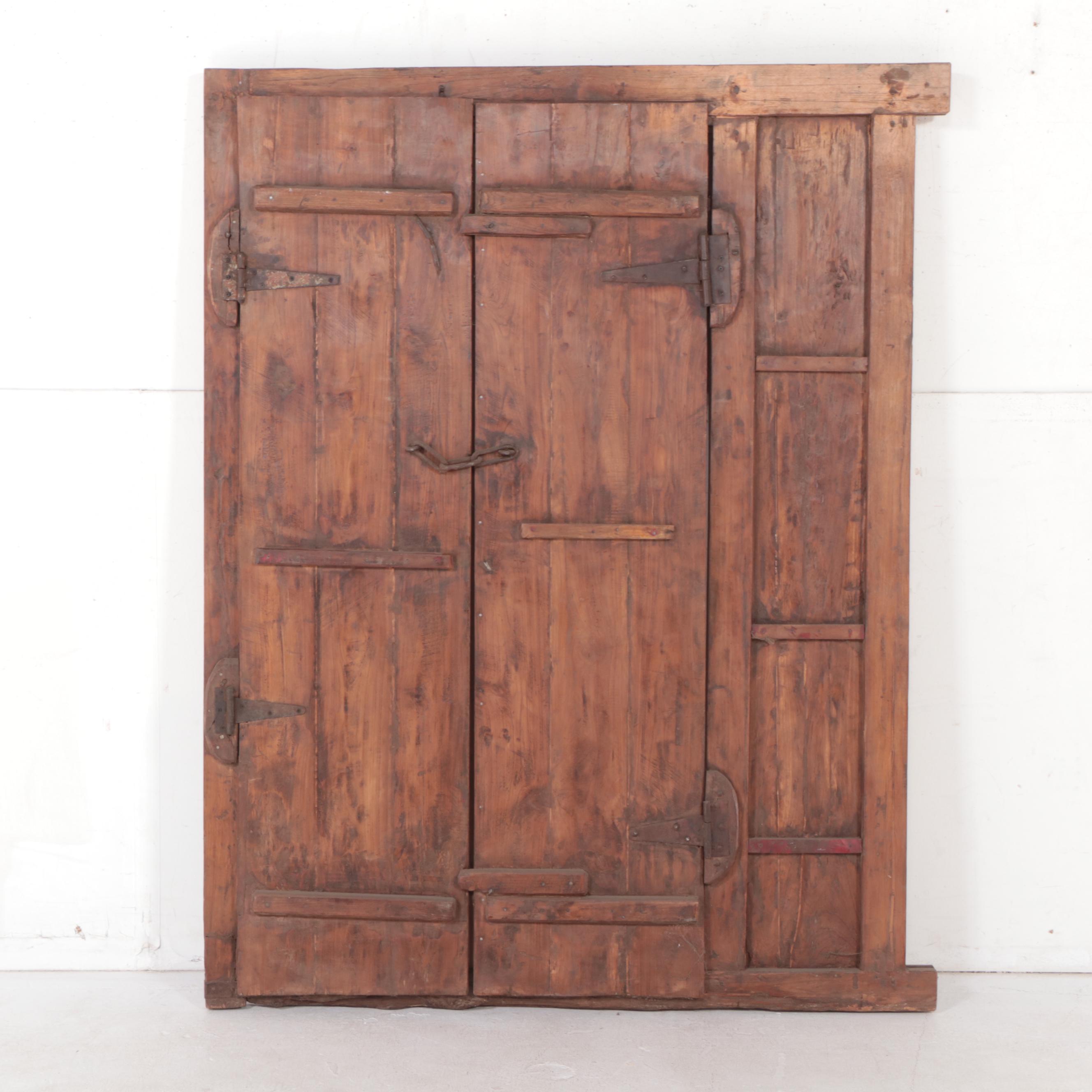 Tibetan Framed Teak Gate with Scalloped Arch