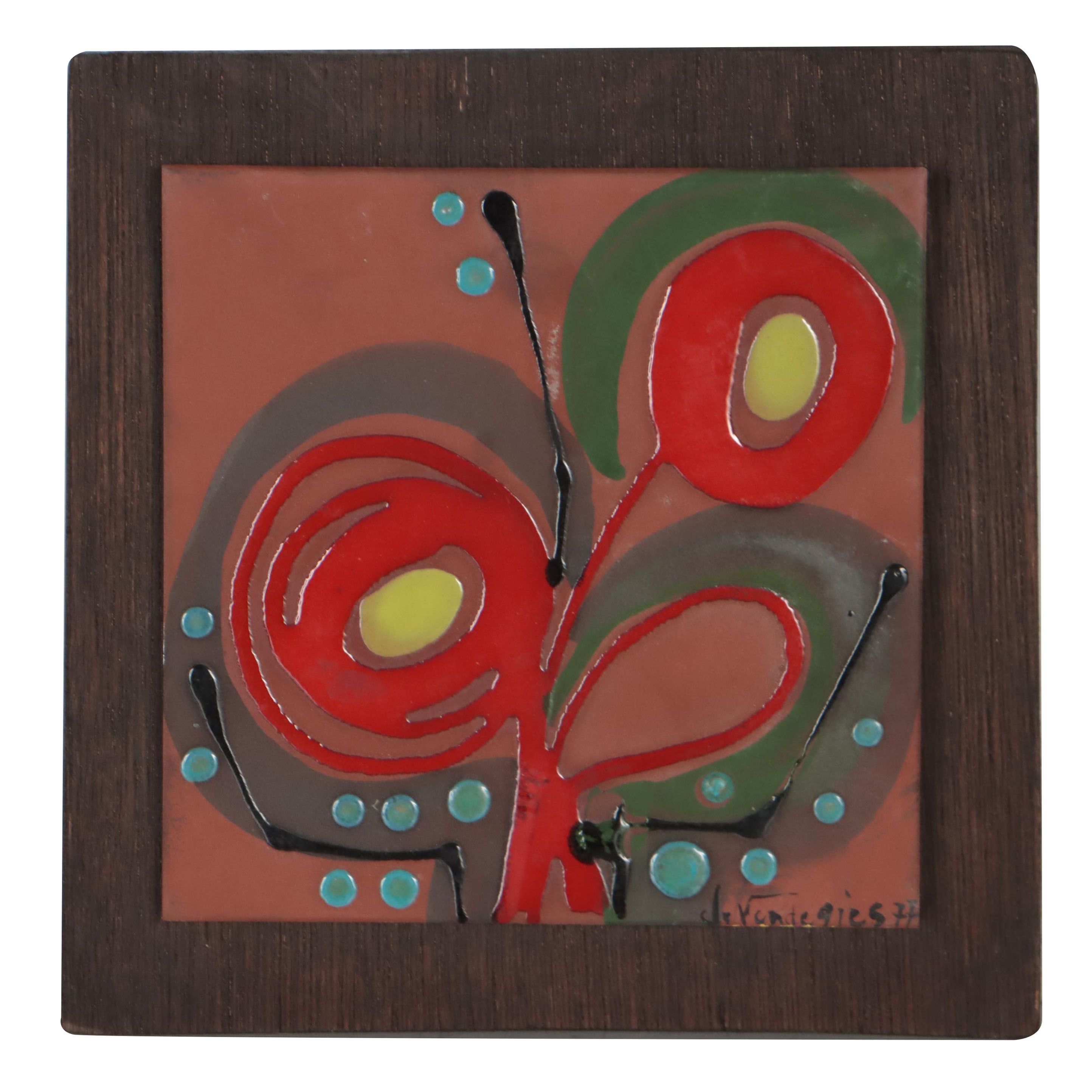 Jean-Claude de Vendegies Abstract Enamel Painting on Tile, 1977