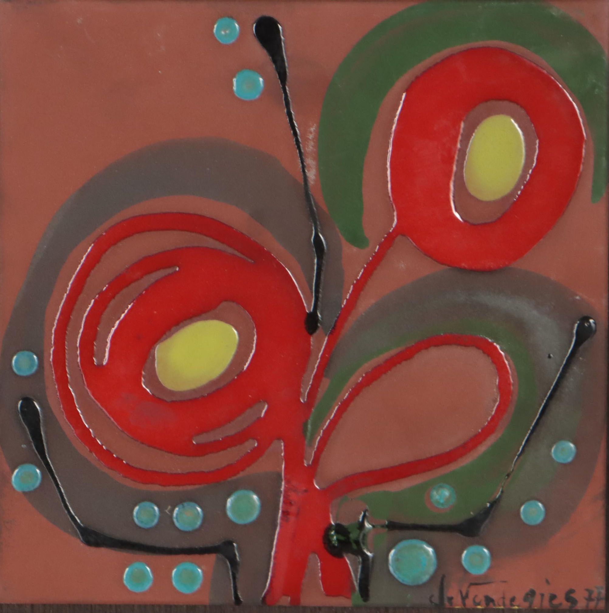 Jean-Claude de Vendegies Abstract Enamel Painting on Tile, 1977