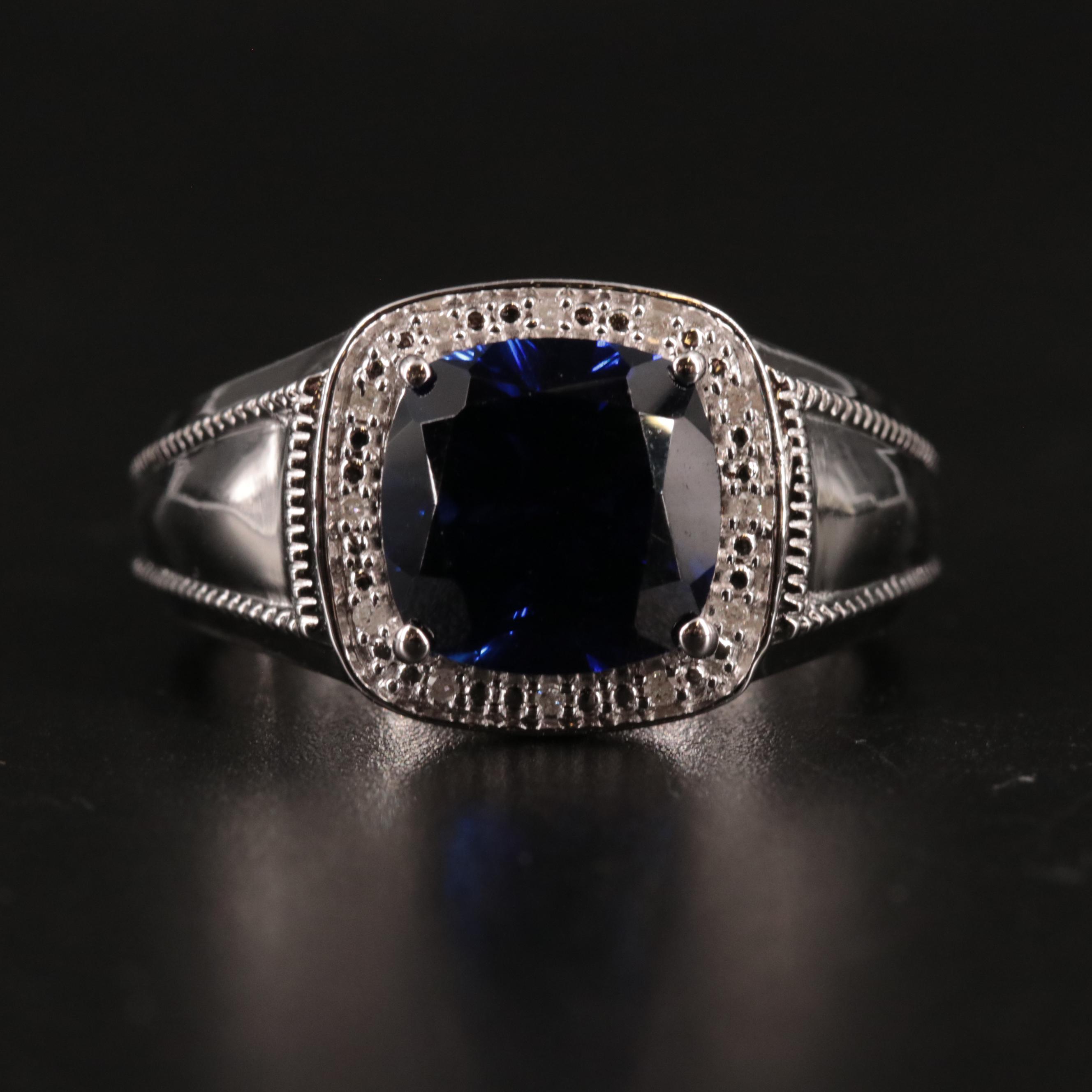 Sterling Silver Sapphire and Diamond Ring
