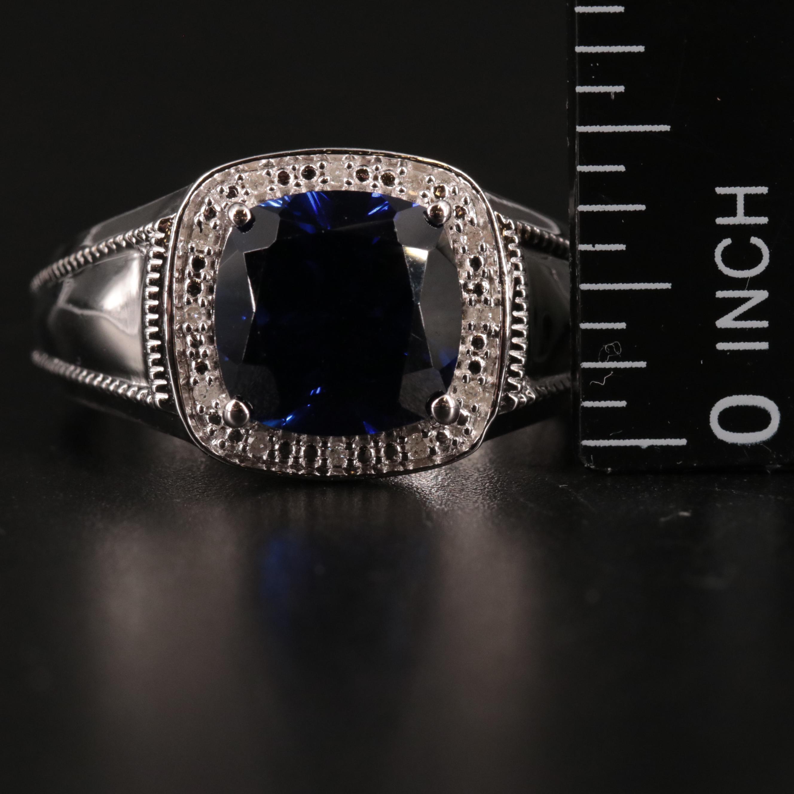 Sterling Silver Sapphire and Diamond Ring