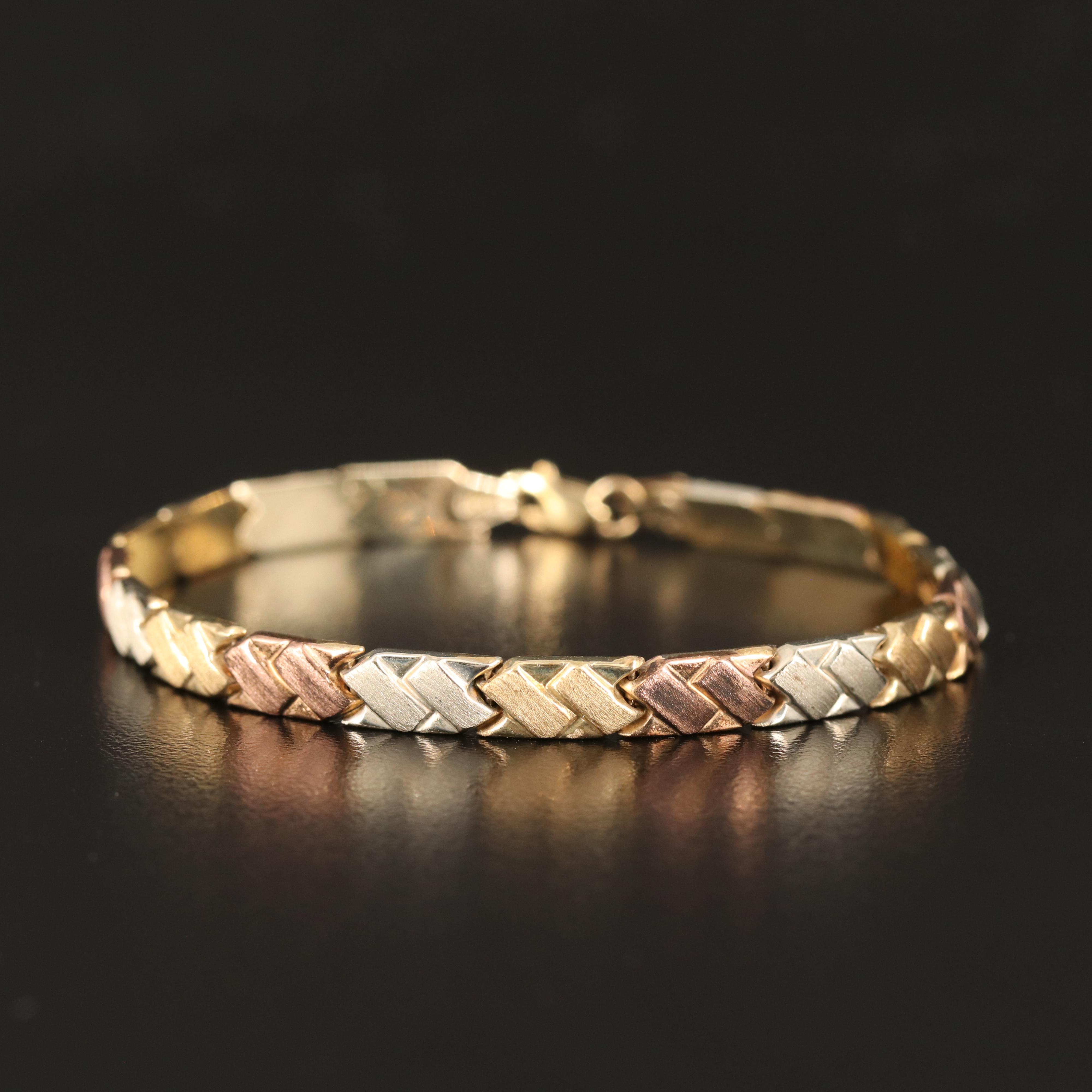 Tri-Color 10K Fancy Link Bracelet