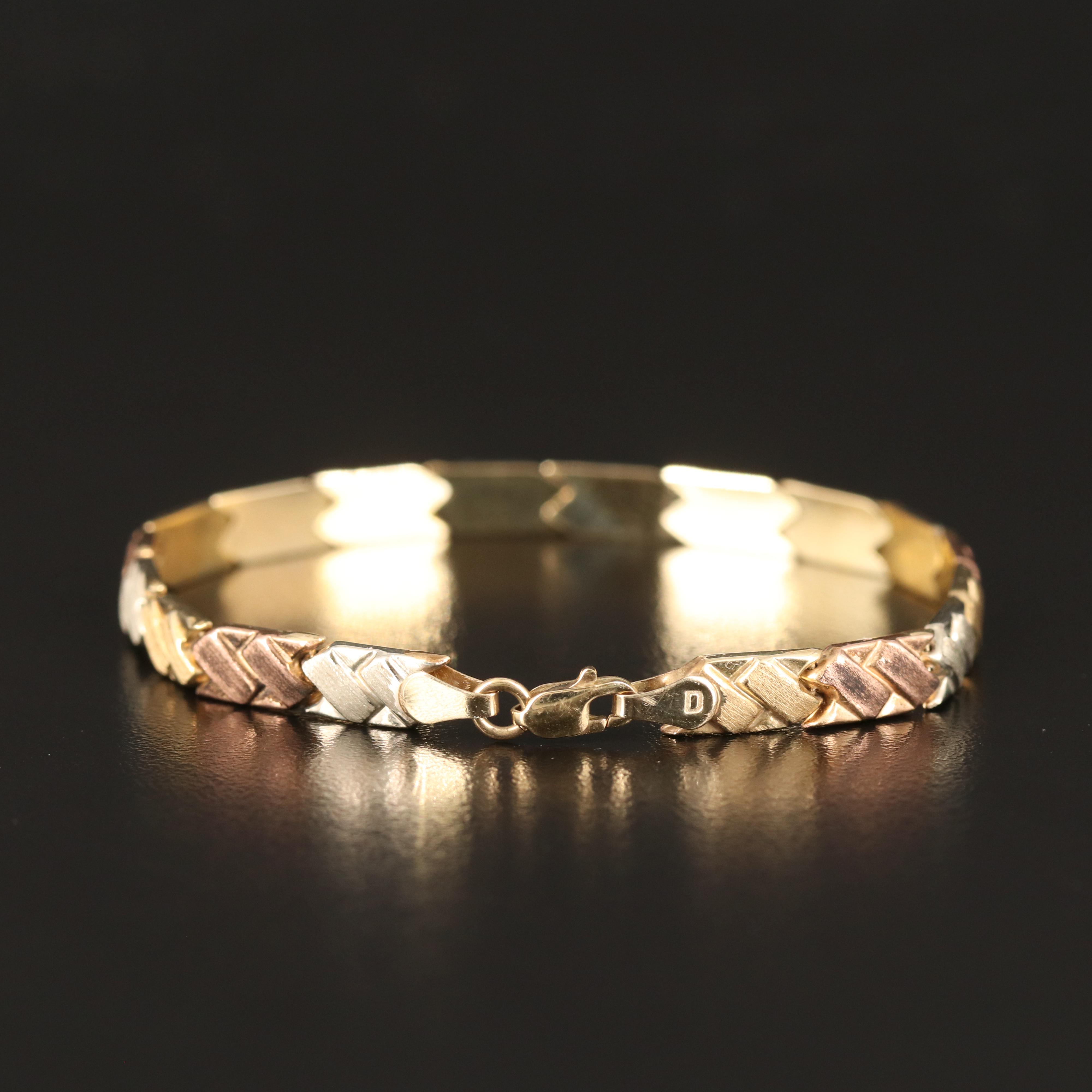 Tri-Color 10K Fancy Link Bracelet