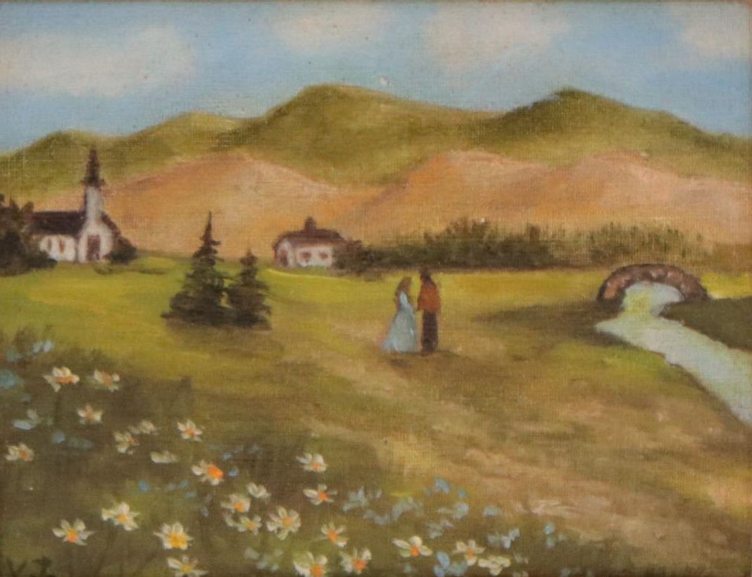 Oil Painting of Two Figures In Pastoral Landscape