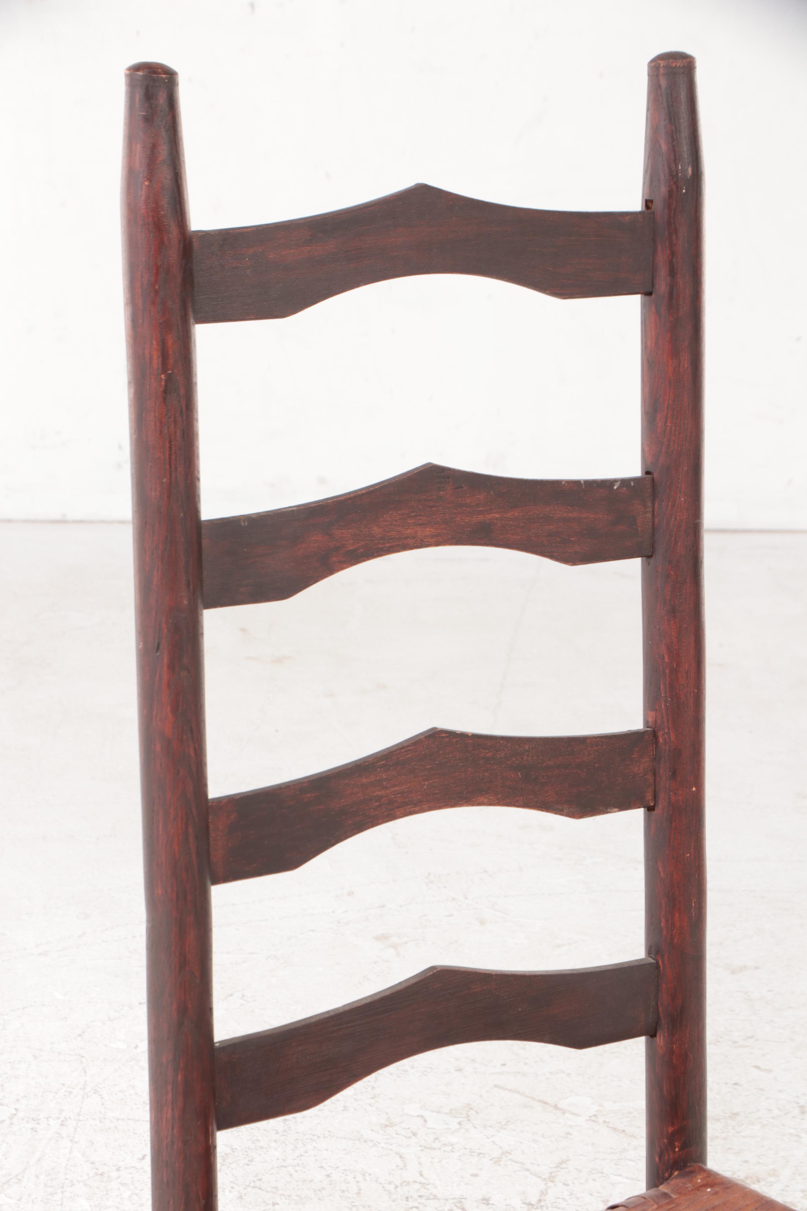 Four American Primitive Oak Ladderback Side Chairs, Late 19th/Early 20th Century