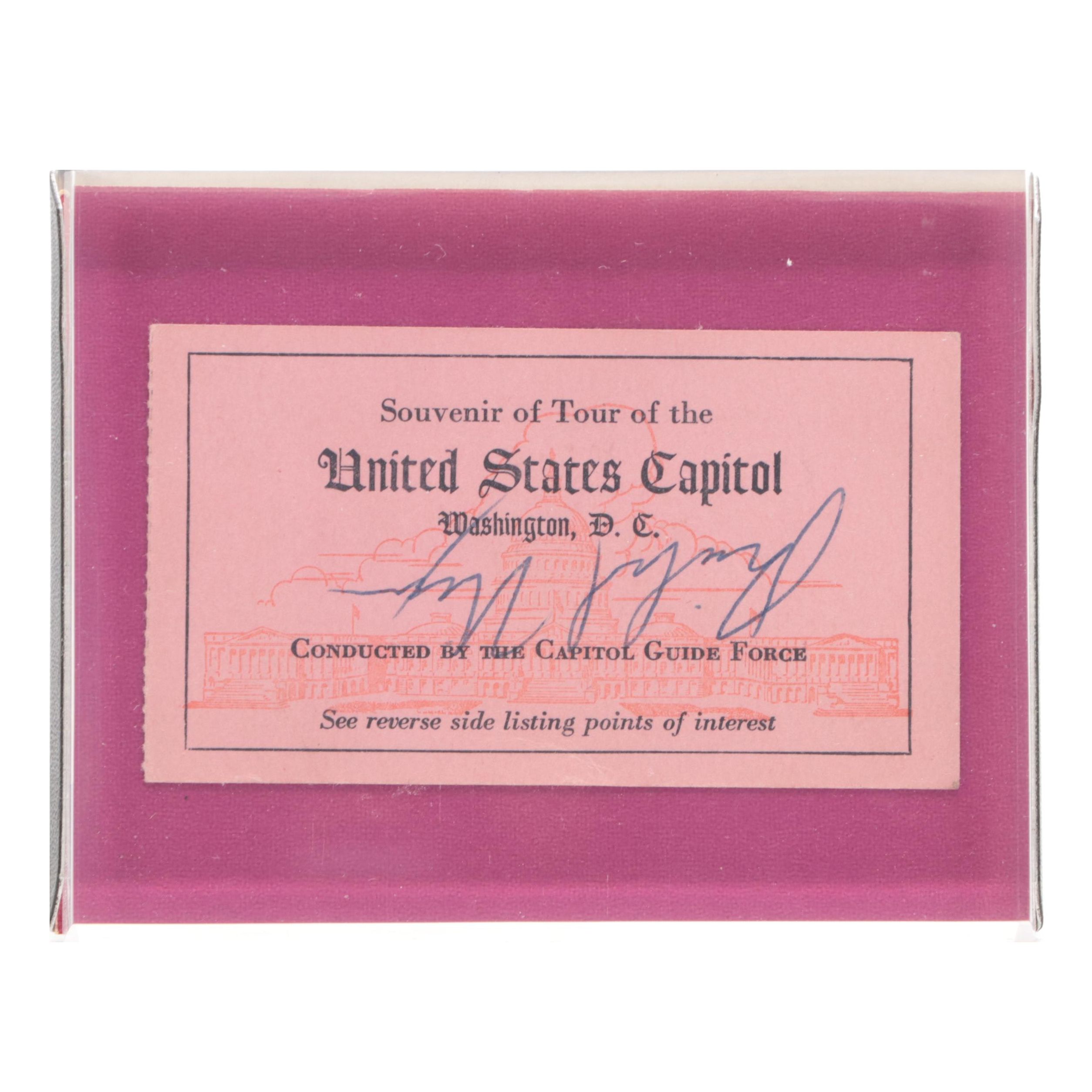 Richard Nixon Signed Tour of the United States Capitol Framed Ticket Stub