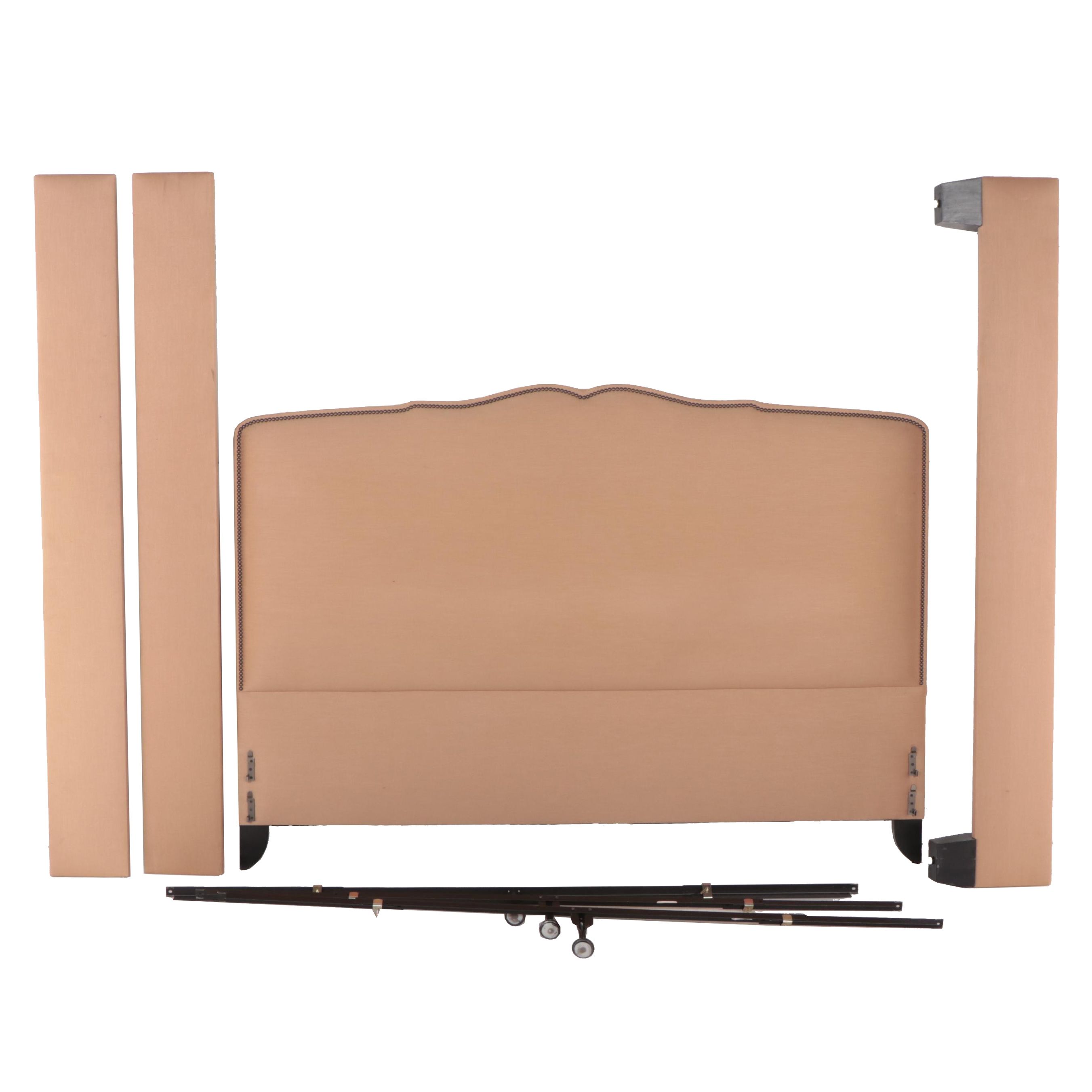 Contemporary Upholstered King Size Bed Frame with Nailheads
