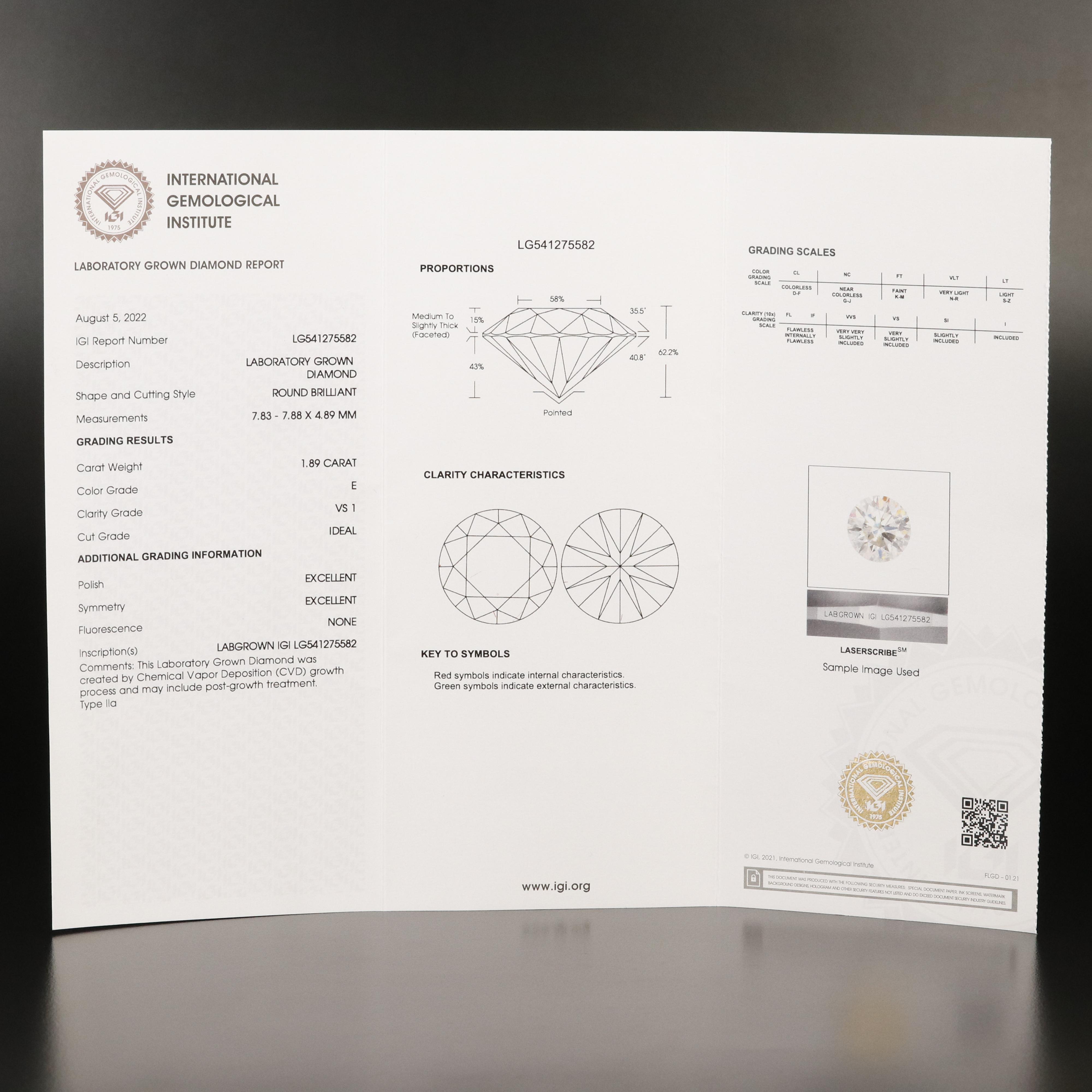 Platinum 3.81 CTW Lab Grown Diamond Stud Earrings with IGI Reports