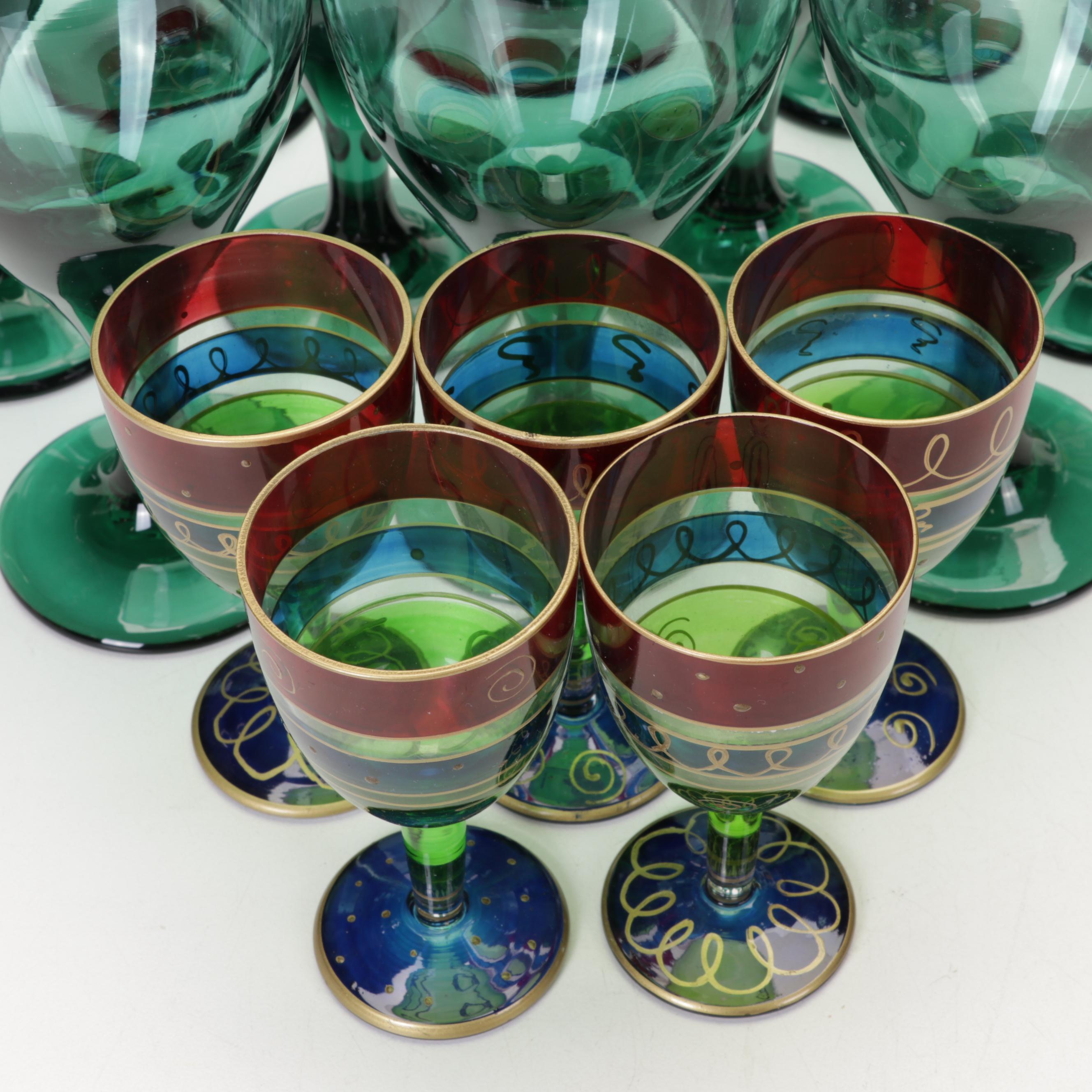 Libbey "Teardrop Juniper" Wine Glasses with Other Cordial Glasses and Platter