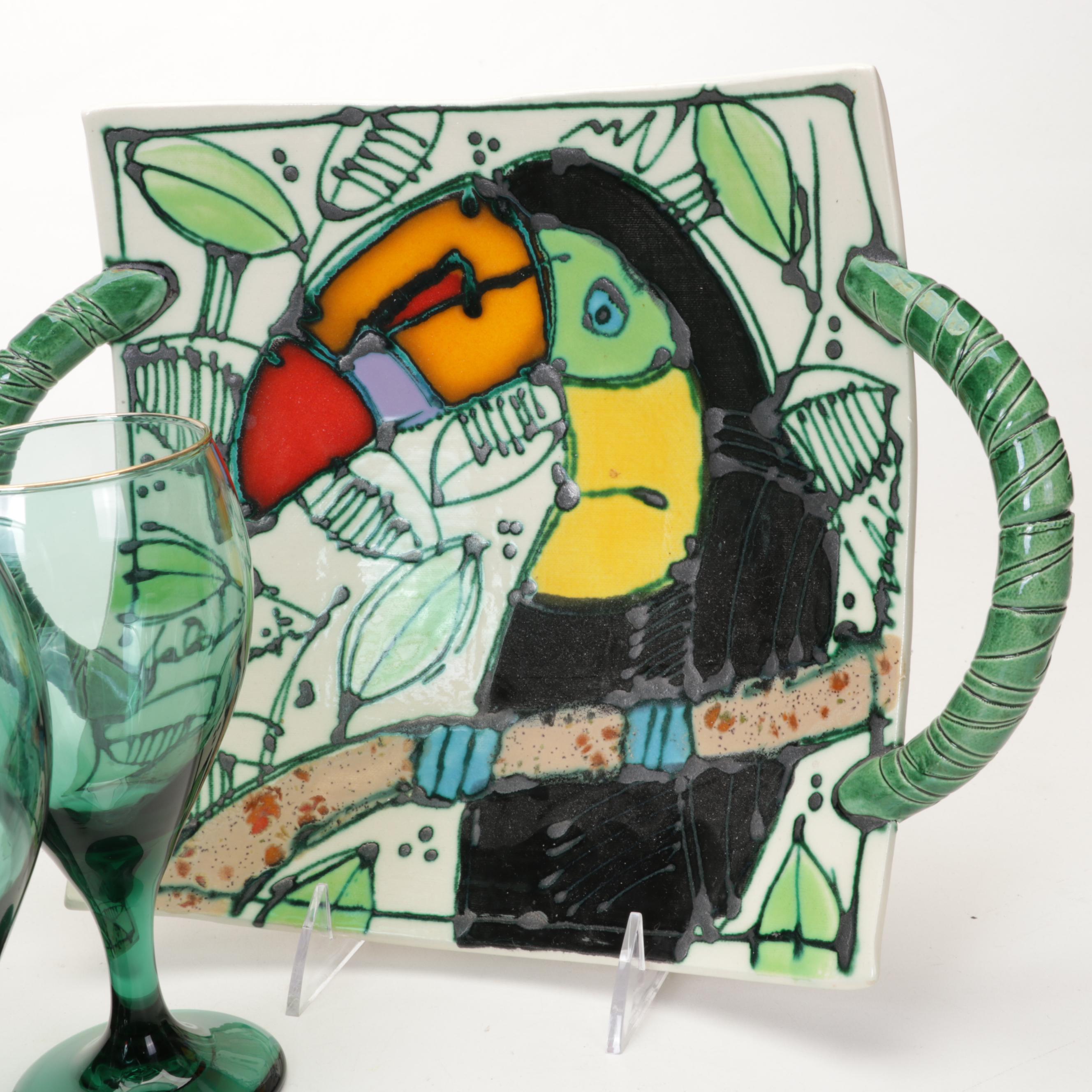 Libbey "Teardrop Juniper" Wine Glasses with Other Cordial Glasses and Platter