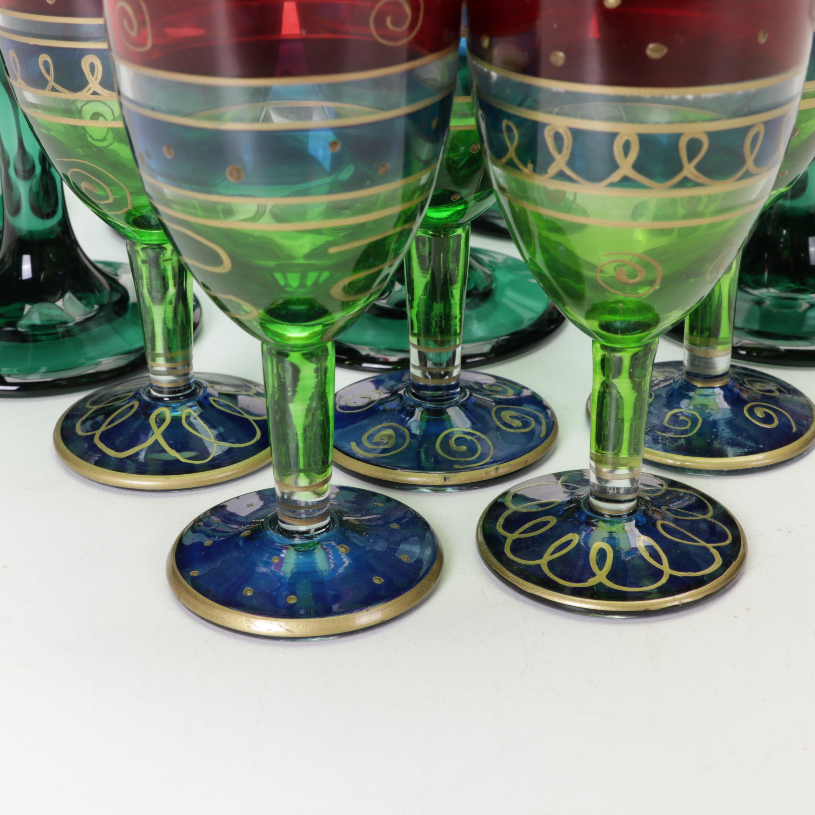 Libbey "Teardrop Juniper" Wine Glasses with Other Cordial Glasses and Platter