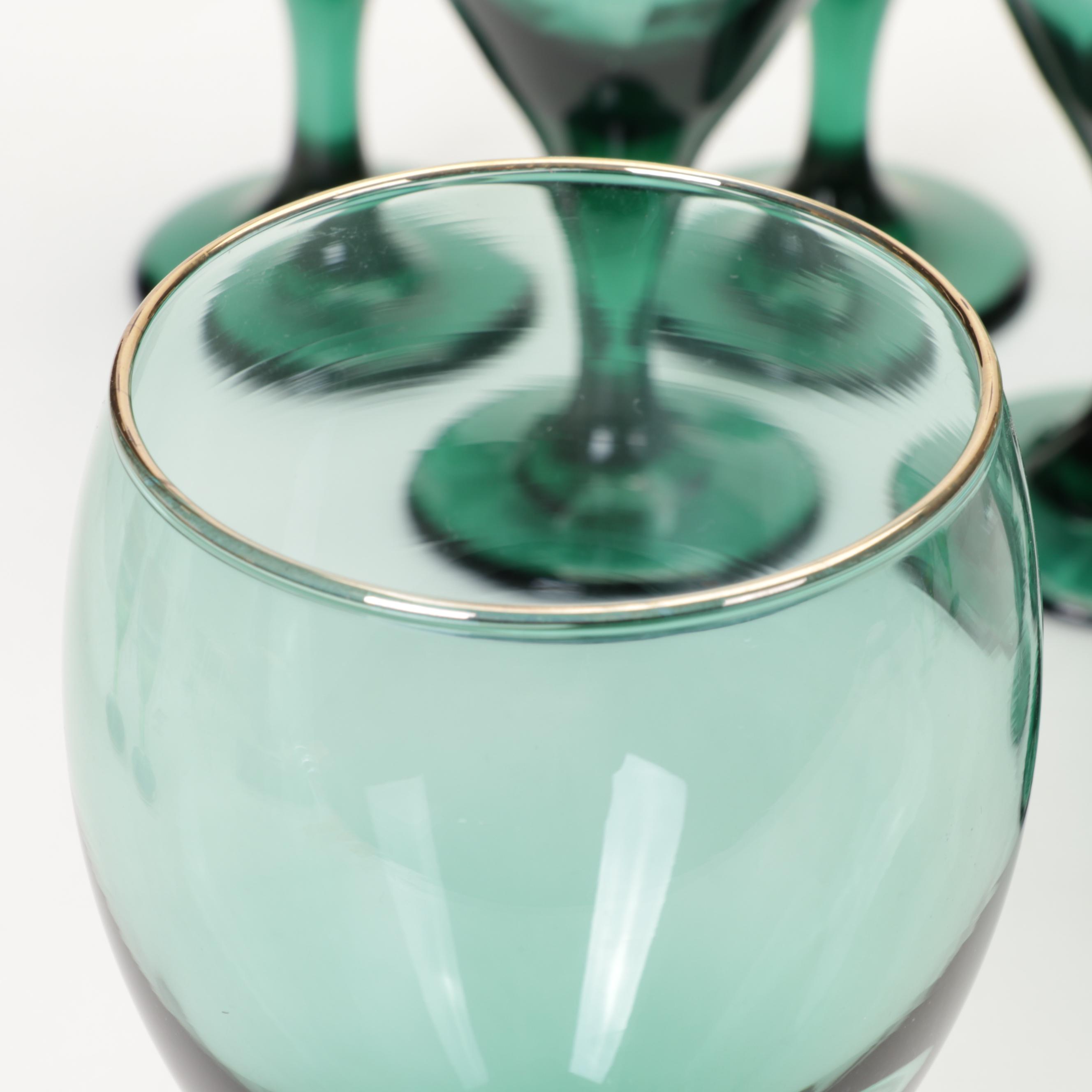 Libbey "Teardrop Juniper" Wine Glasses with Other Cordial Glasses and Platter