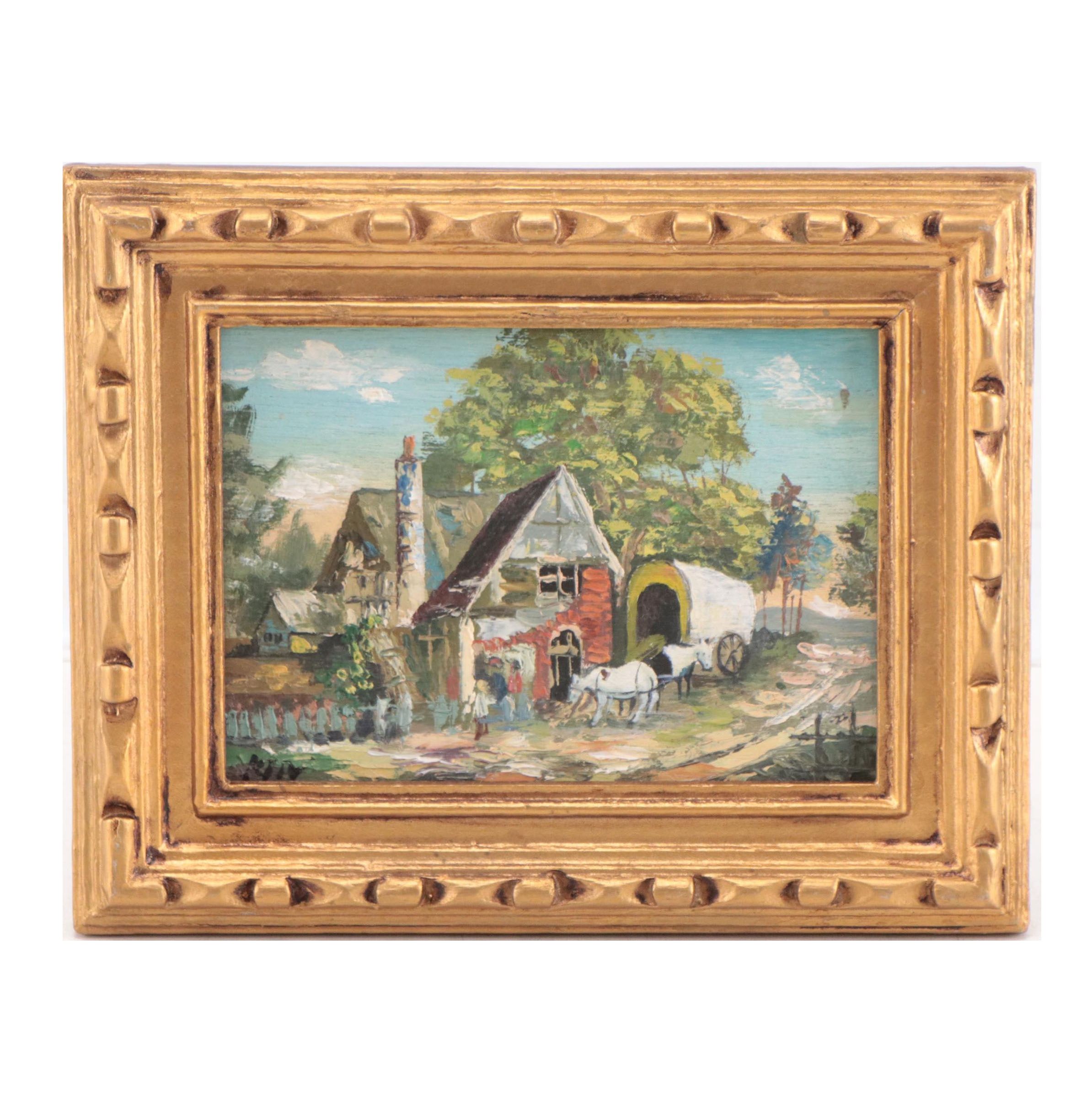 Oil Painting of Village Scene