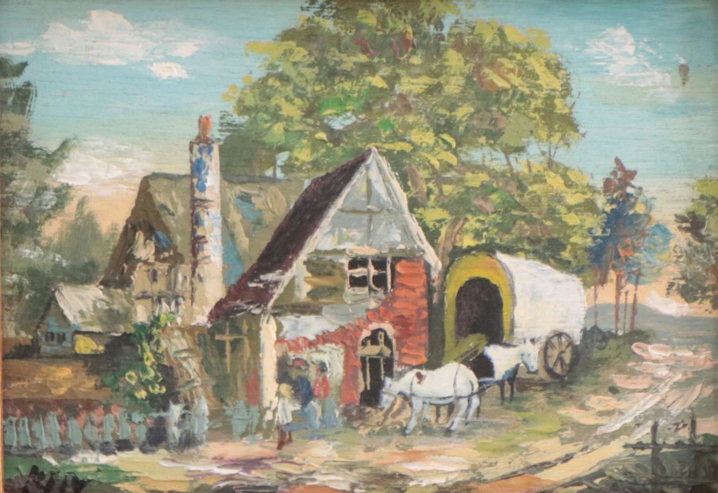 Oil Painting of Village Scene