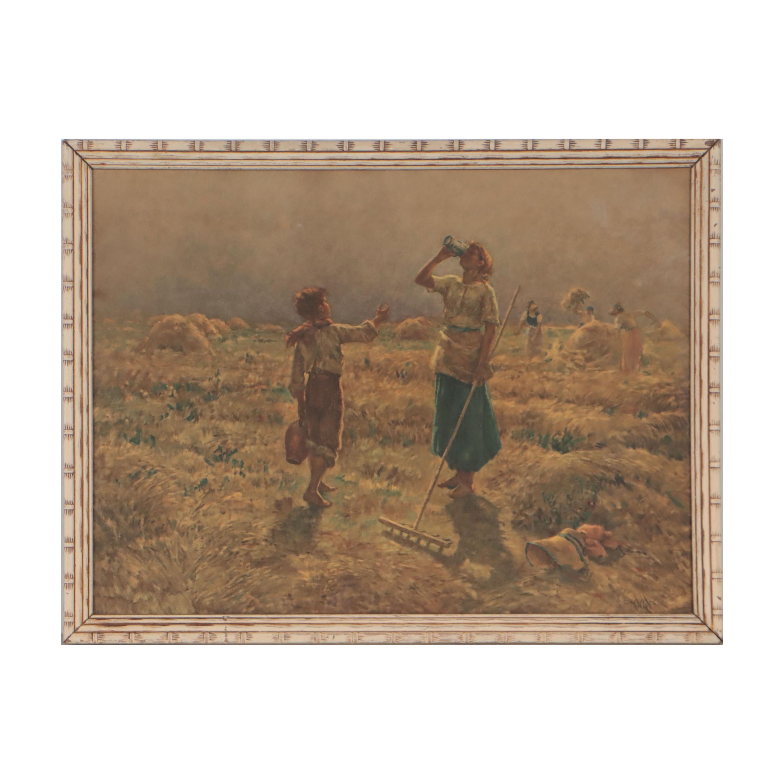 Offset Lithograph After Jean-Francois Millet of Farmers, Late 20th Century