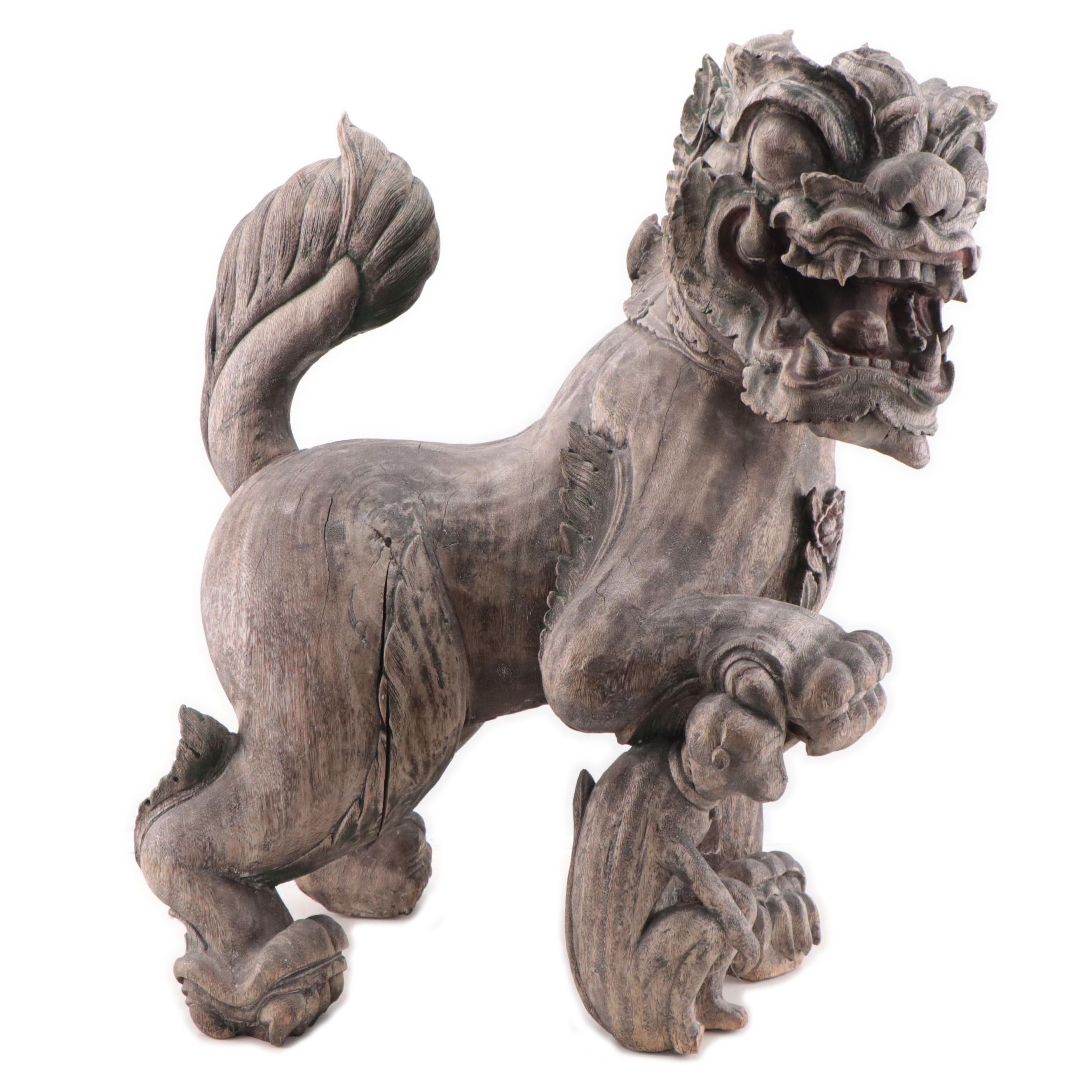 Large Meiji Period Japanese Wooden Shishi, 19th Century