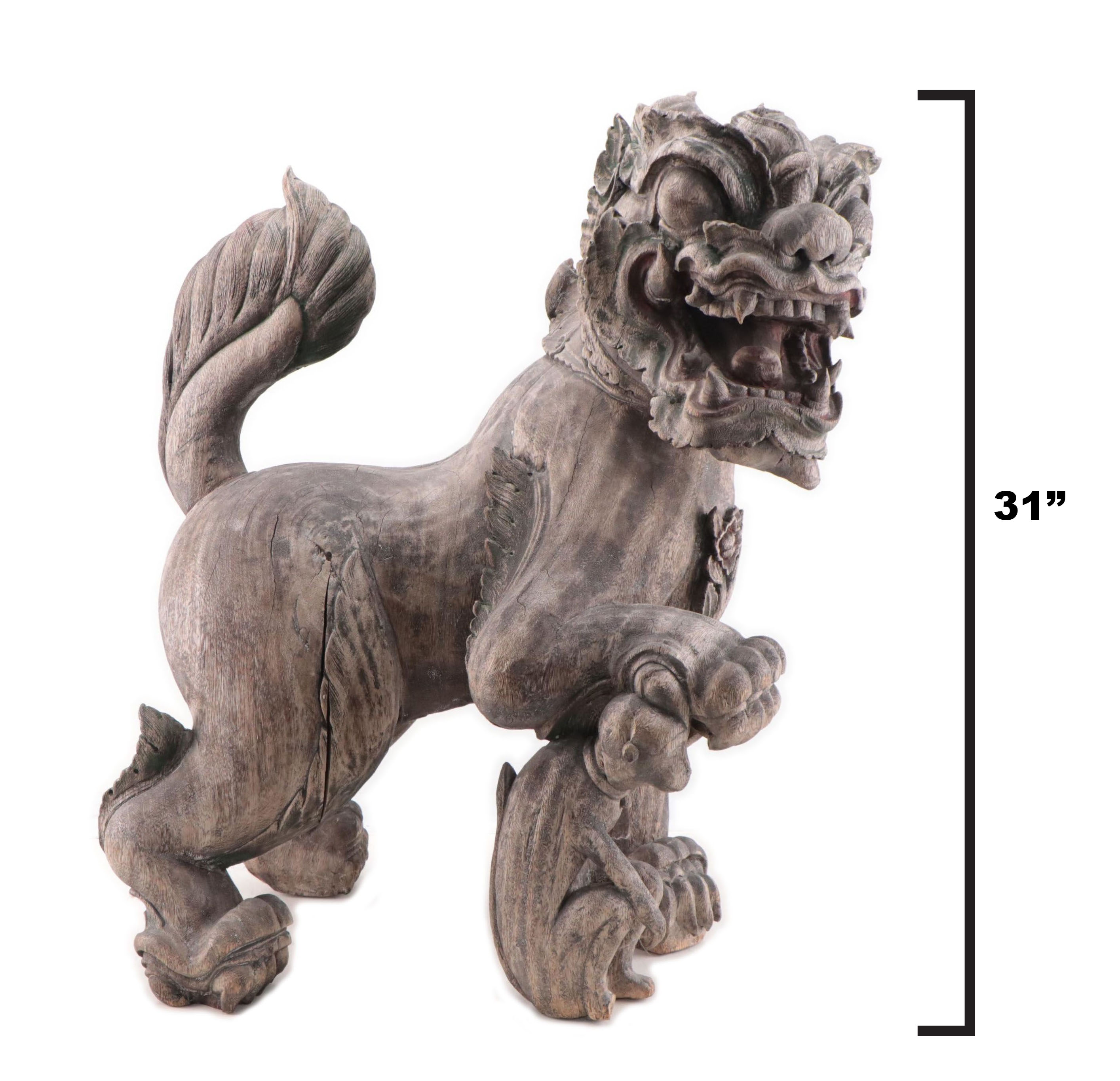 Large Meiji Period Japanese Wooden Shishi, 19th Century