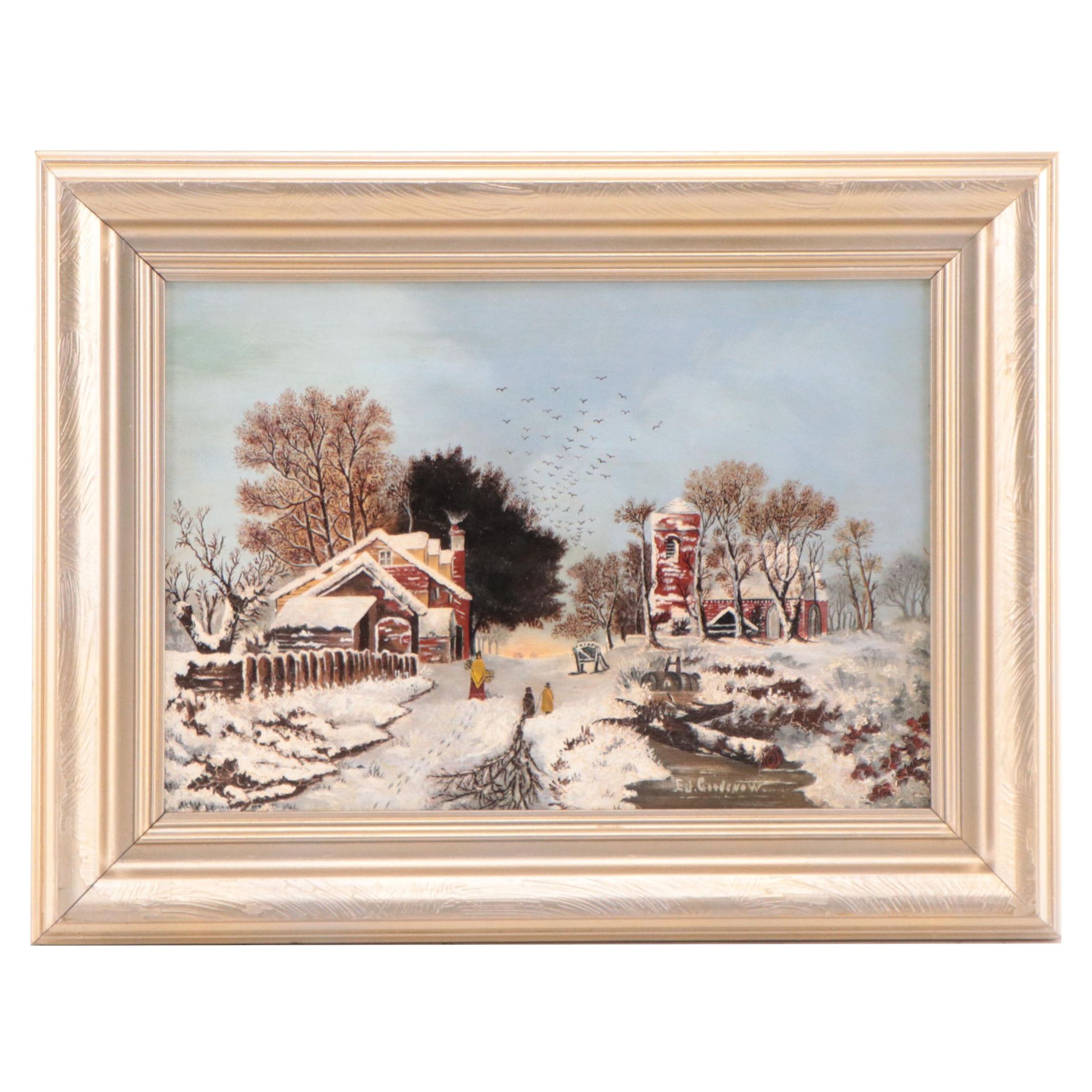 Oil Painting of Snowy Landscape