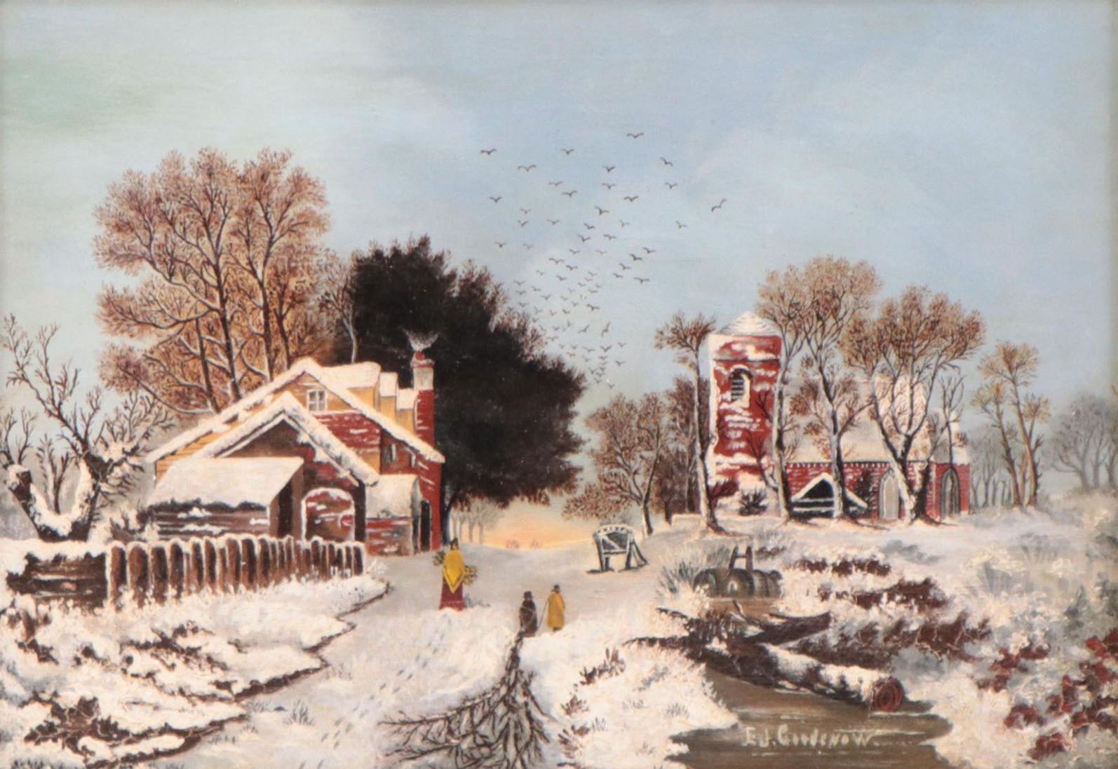 Oil Painting of Snowy Landscape