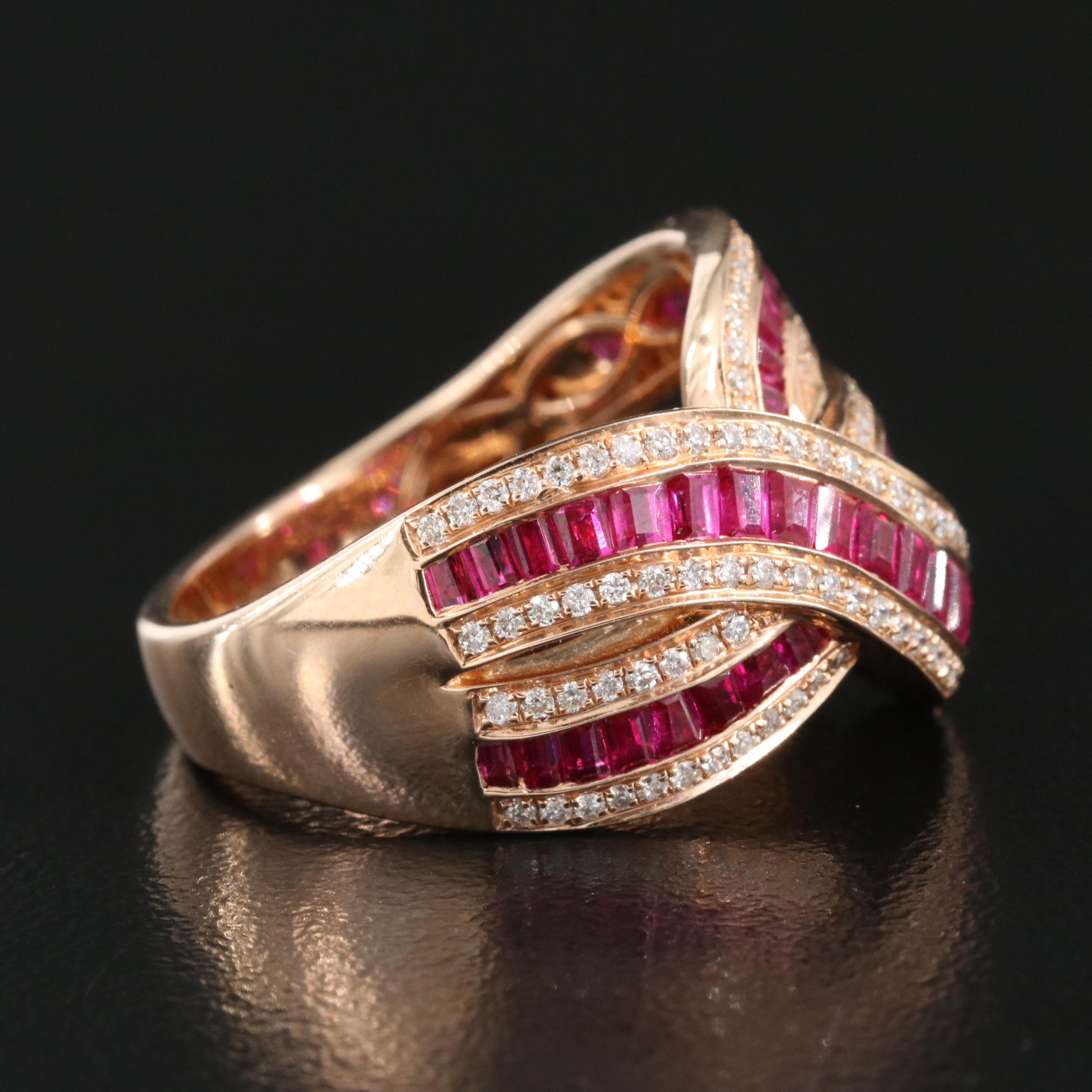 EFFY 14K Rose Gold Diamond and Ruby Crossover ring