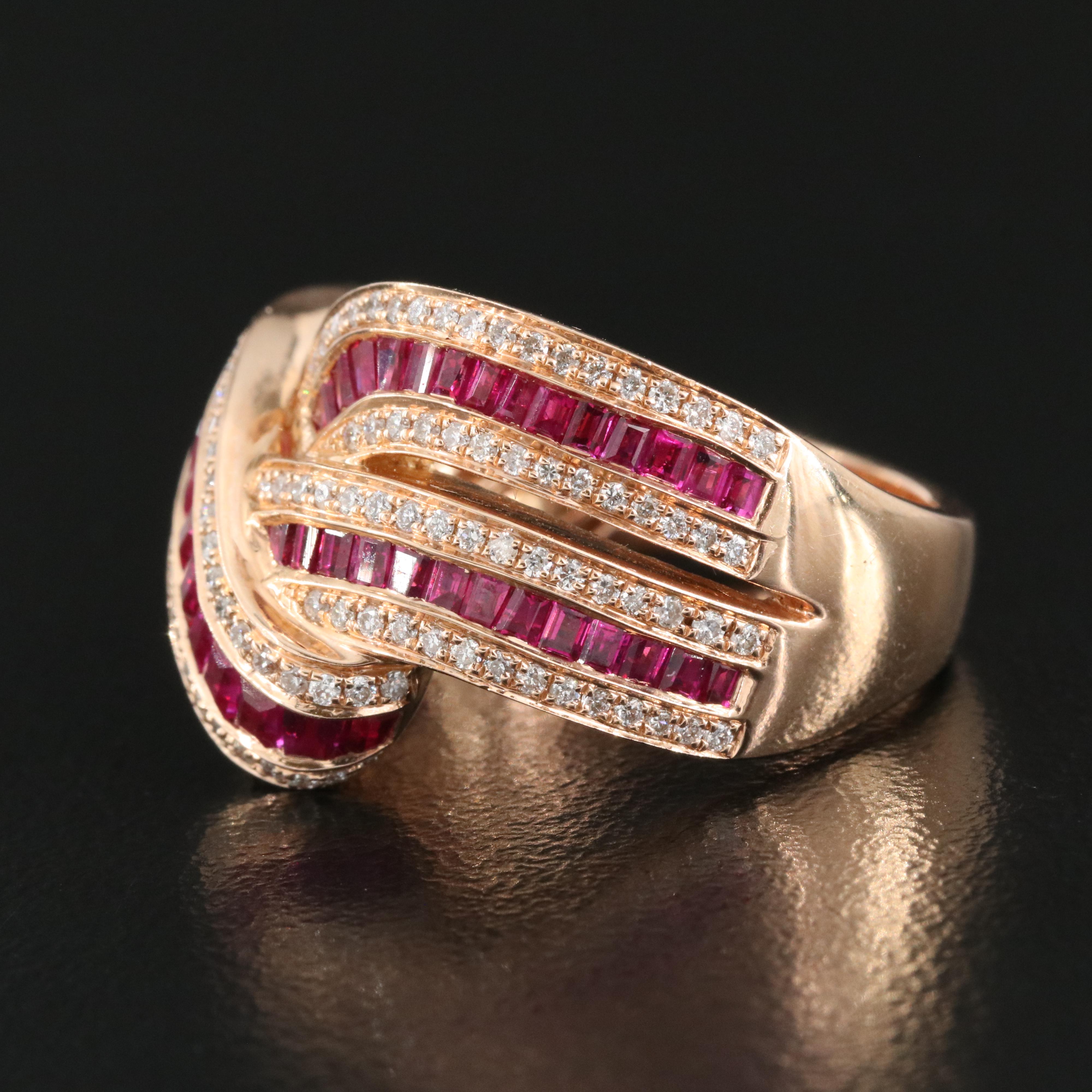 EFFY 14K Rose Gold Diamond and Ruby Crossover ring