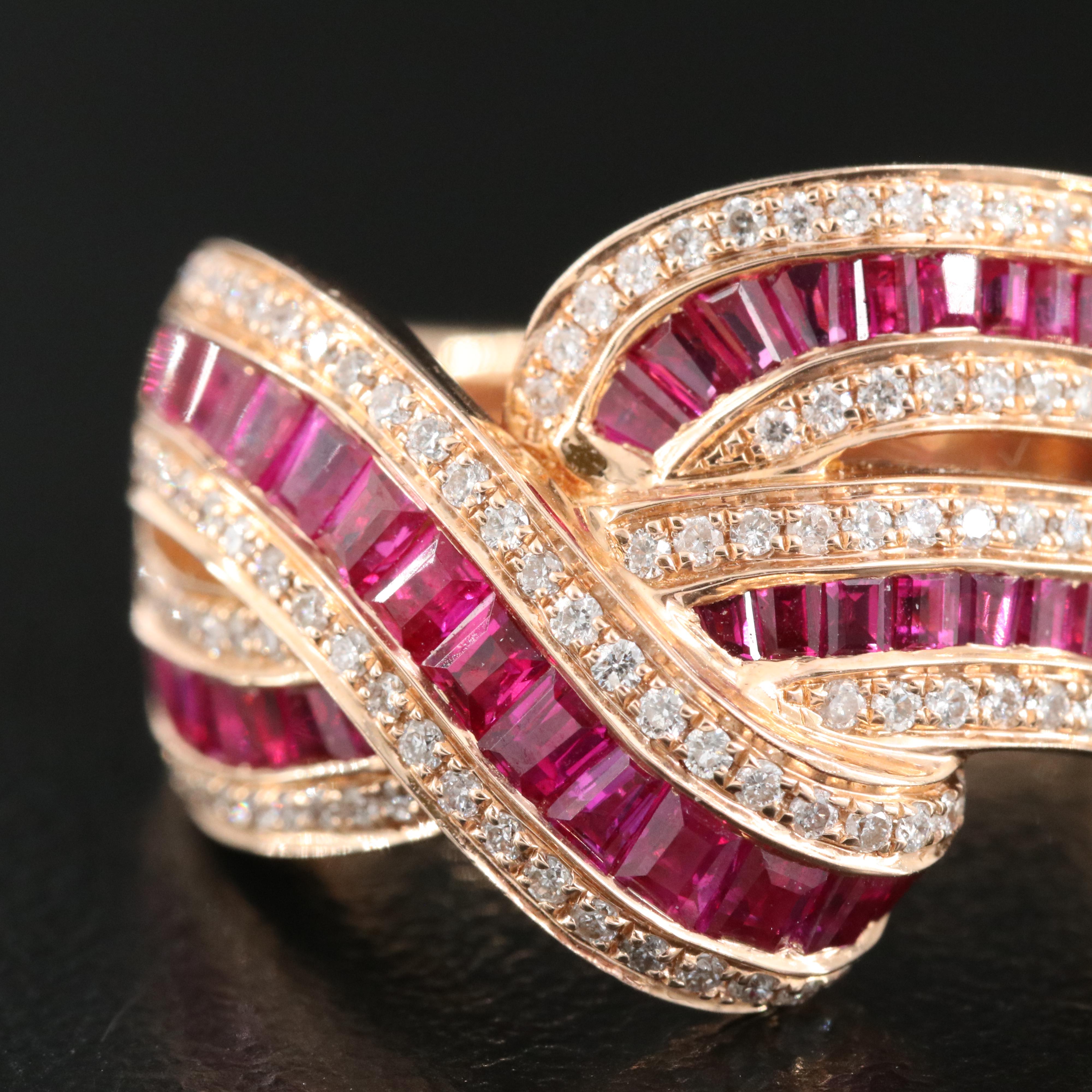 EFFY 14K Rose Gold Diamond and Ruby Crossover ring