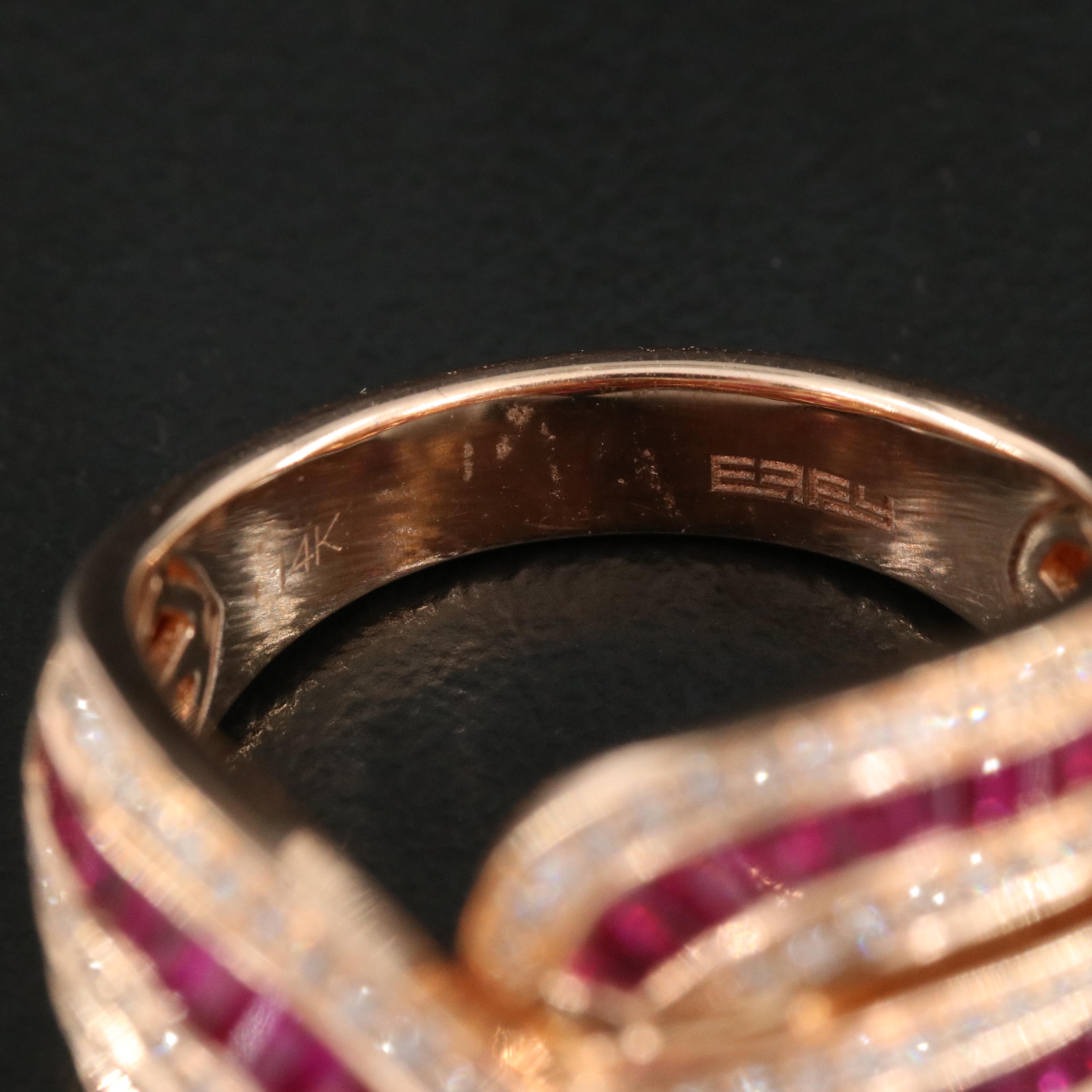 EFFY 14K Rose Gold Diamond and Ruby Crossover ring