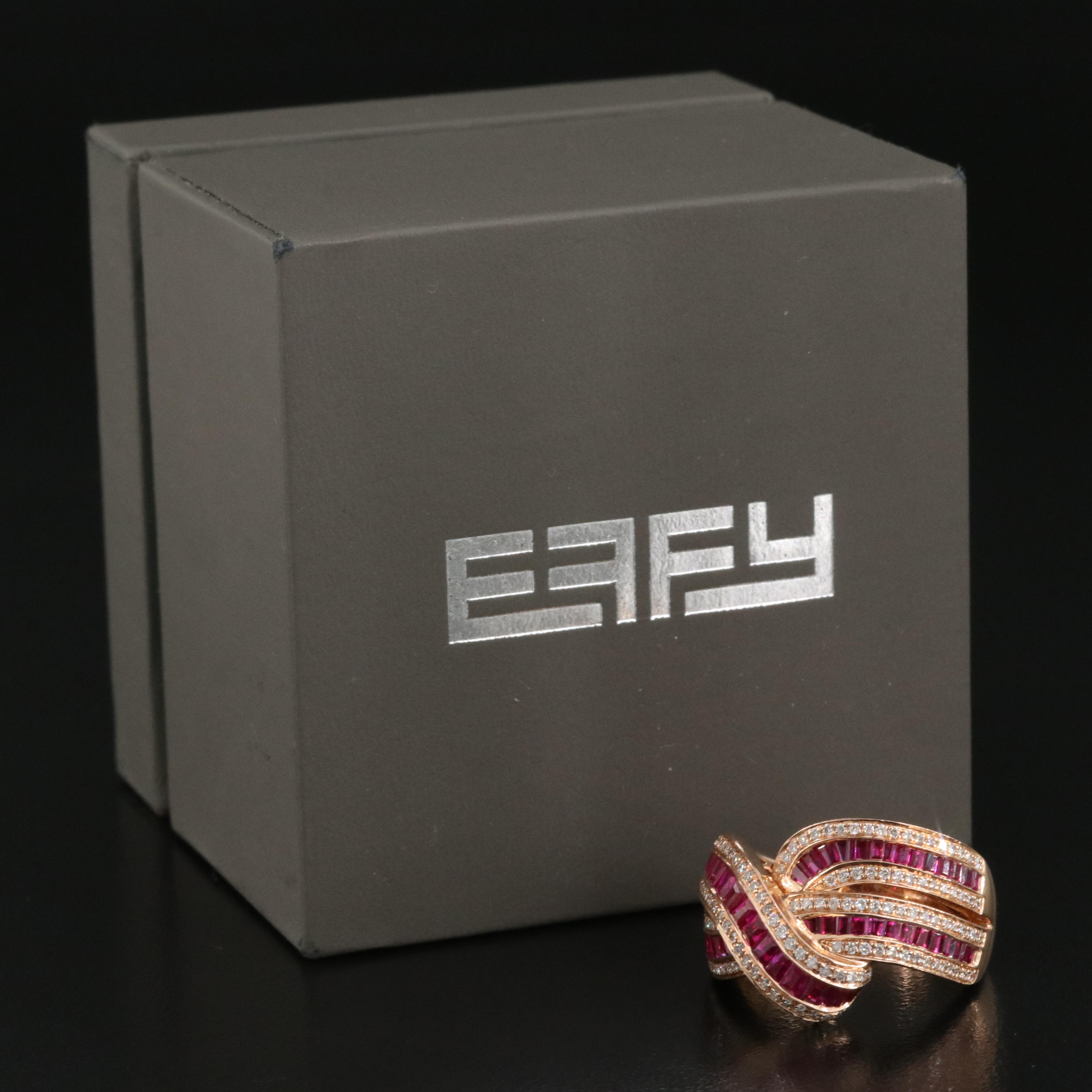 EFFY 14K Rose Gold Diamond and Ruby Crossover ring