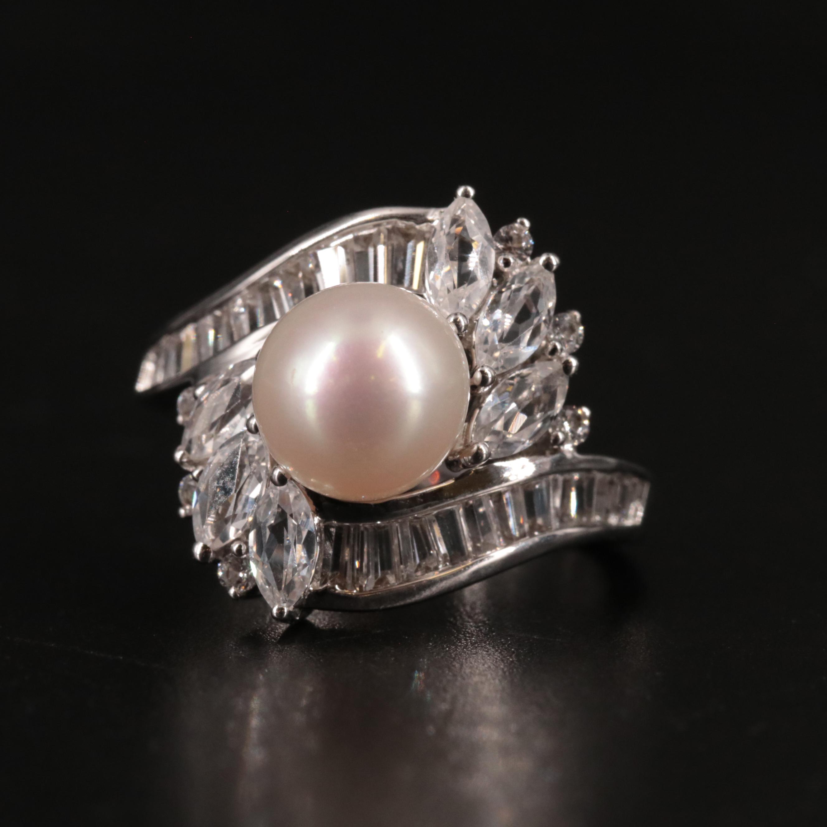 Sterling Silver Pearl and Sapphire Ring